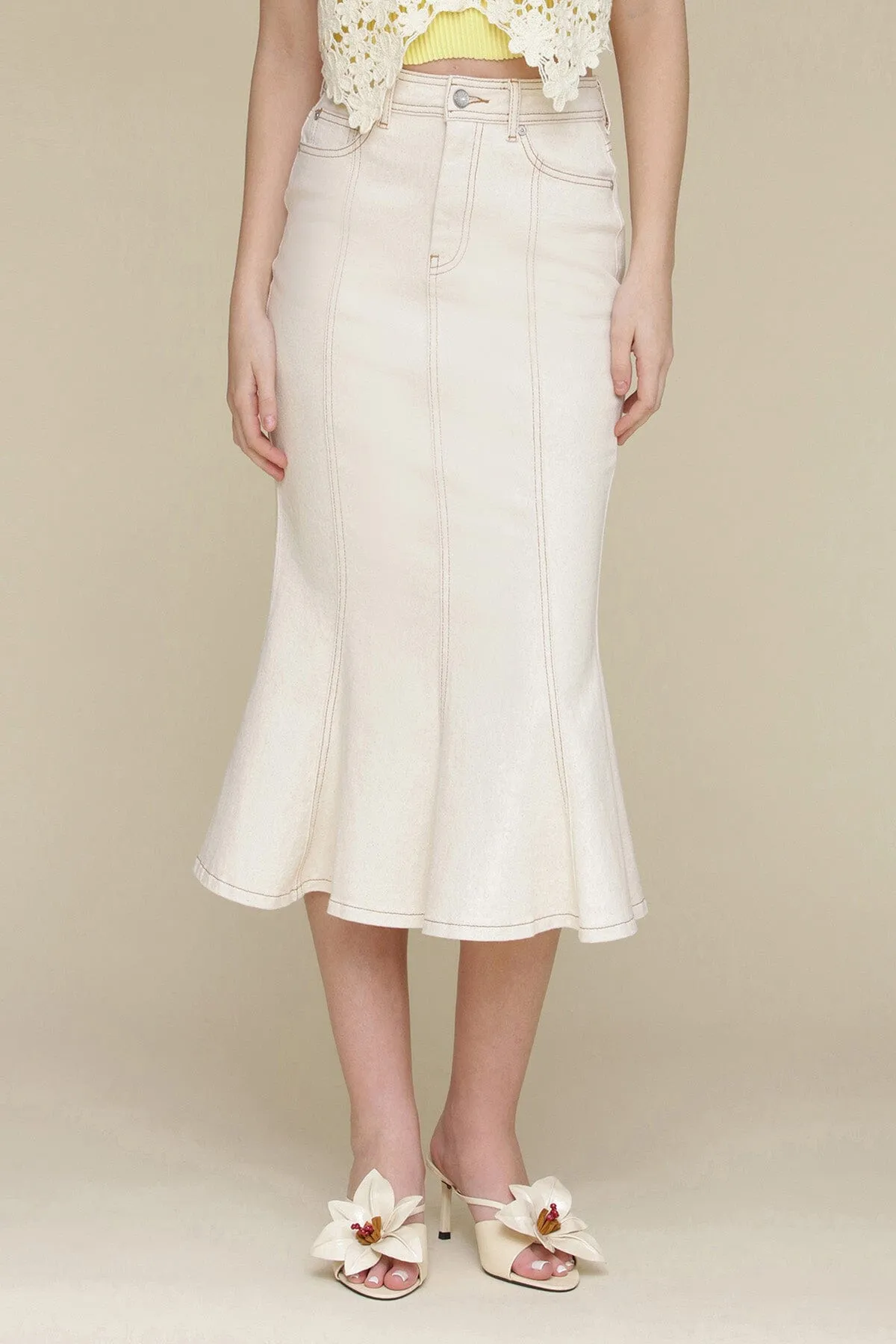 Paneled Denim Trumpet Skirt sold by Avec Les Filles product image thumbnail 3