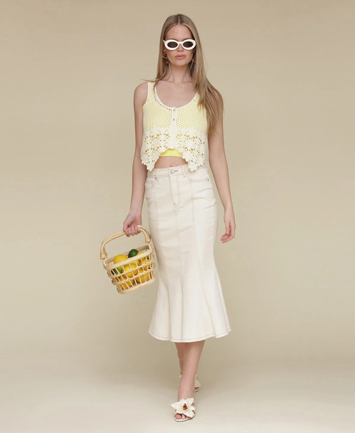 Paneled Denim Trumpet Skirt sold by Avec Les Filles