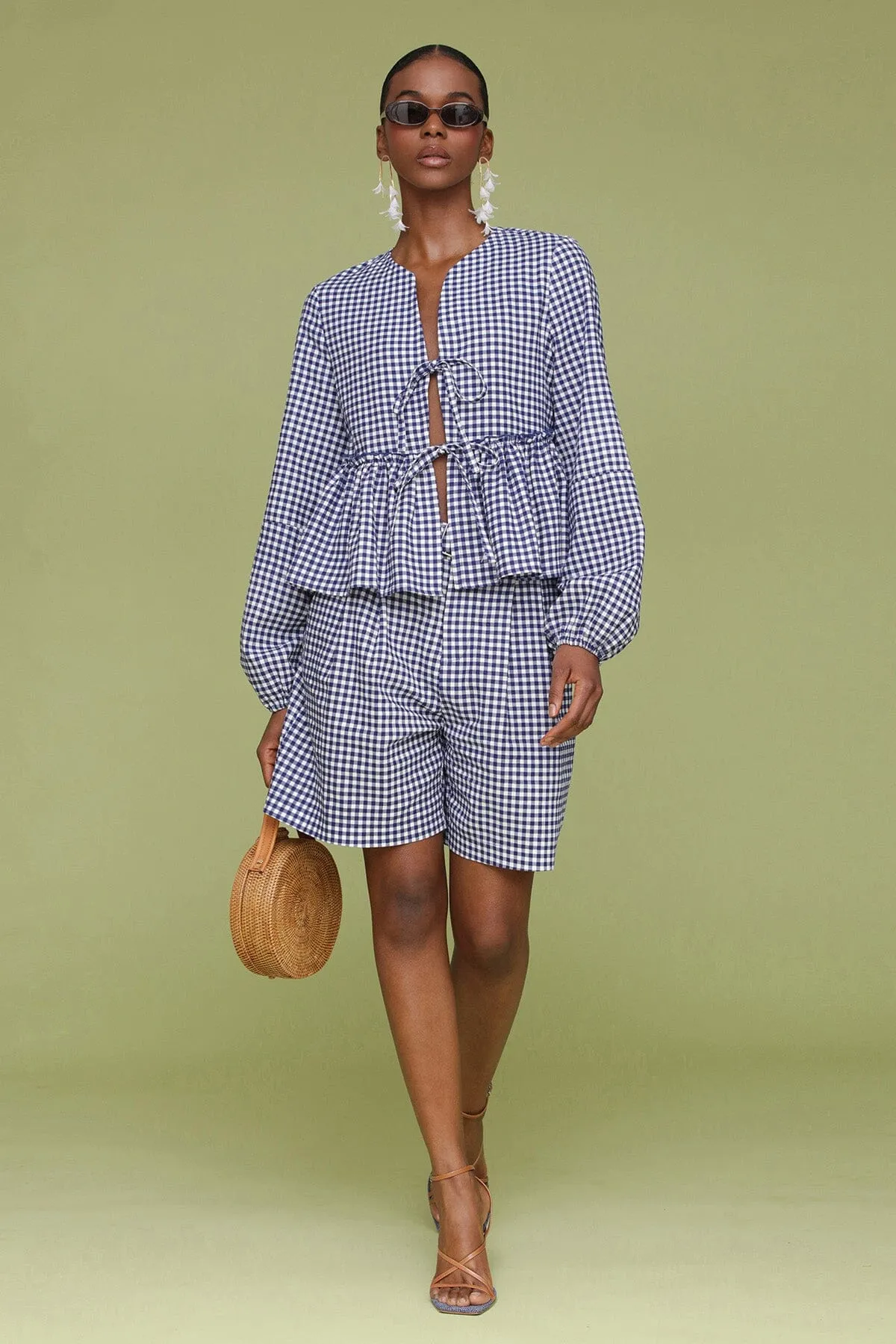 Gingham Linen Blend Tailored Shorts sold by Avec Les Filles