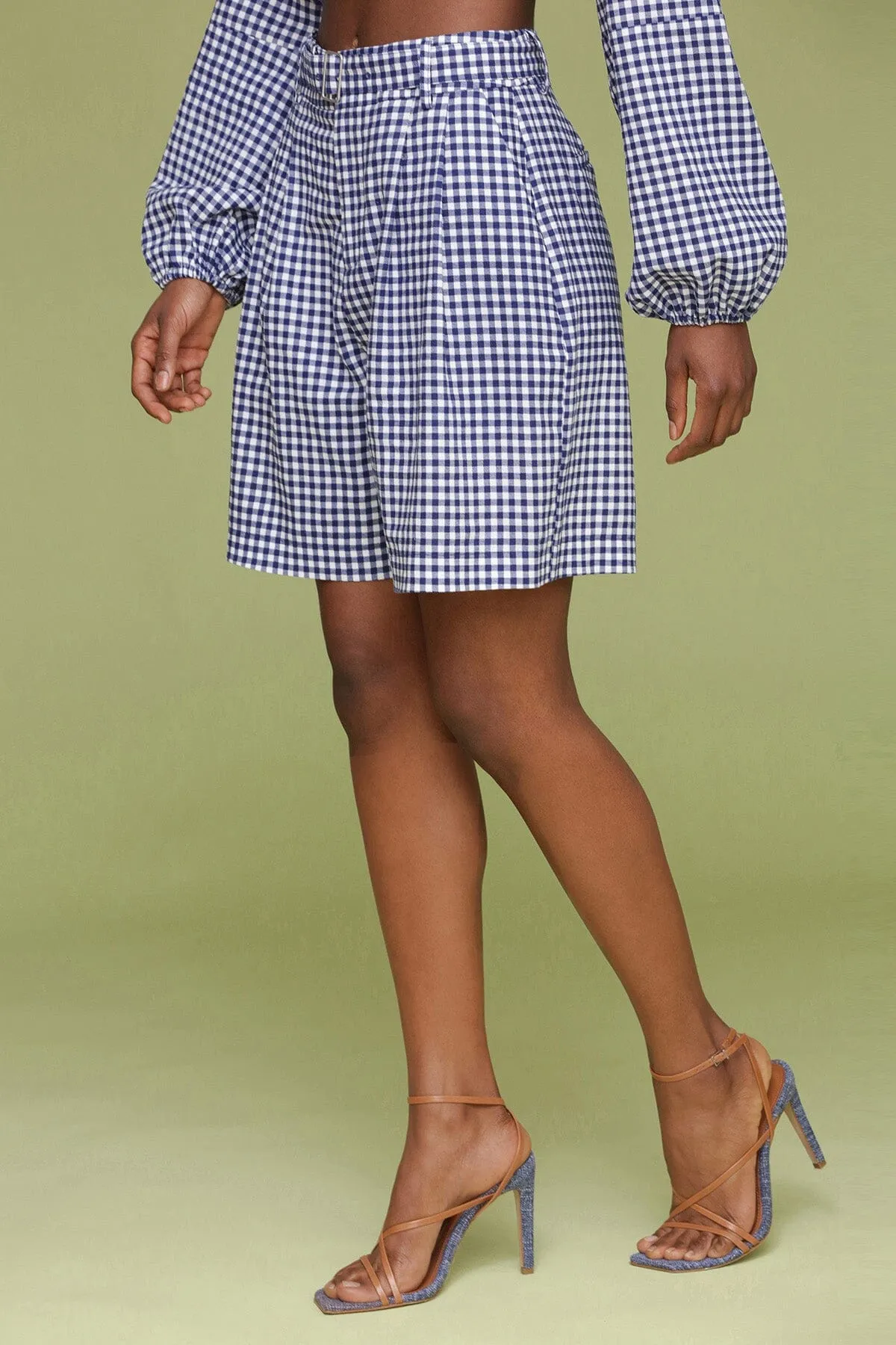 Gingham Linen Blend Tailored Shorts sold by Avec Les Filles product image thumbnail 4