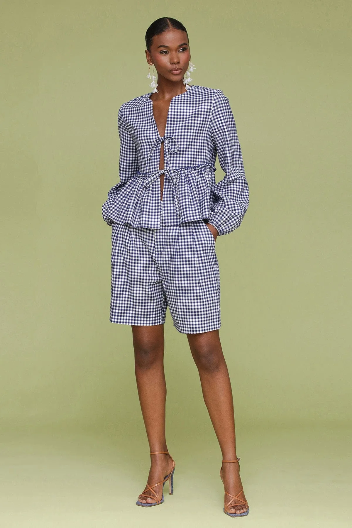Gingham Linen Blend Tailored Shorts sold by Avec Les Filles product image thumbnail 2