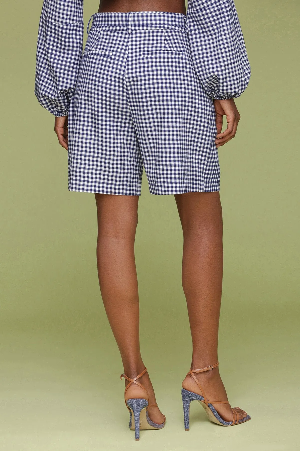 Gingham Linen Blend Tailored Shorts sold by Avec Les Filles product image thumbnail 5