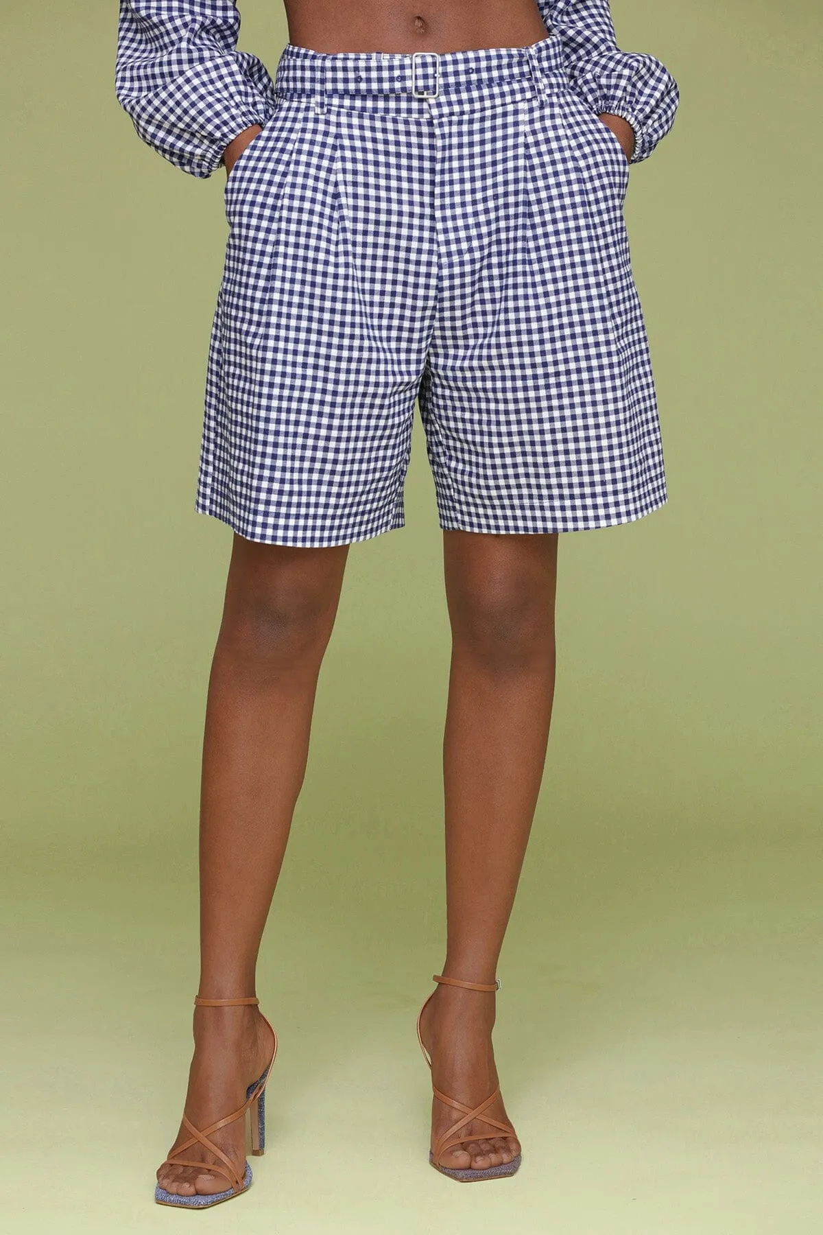 Gingham Linen Blend Tailored Shorts sold by Avec Les Filles product image thumbnail 3