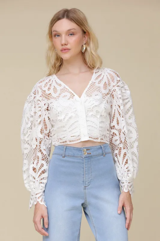 Embroidered Lace Puff Sleeve Crop Top sold by Avec Les Filles