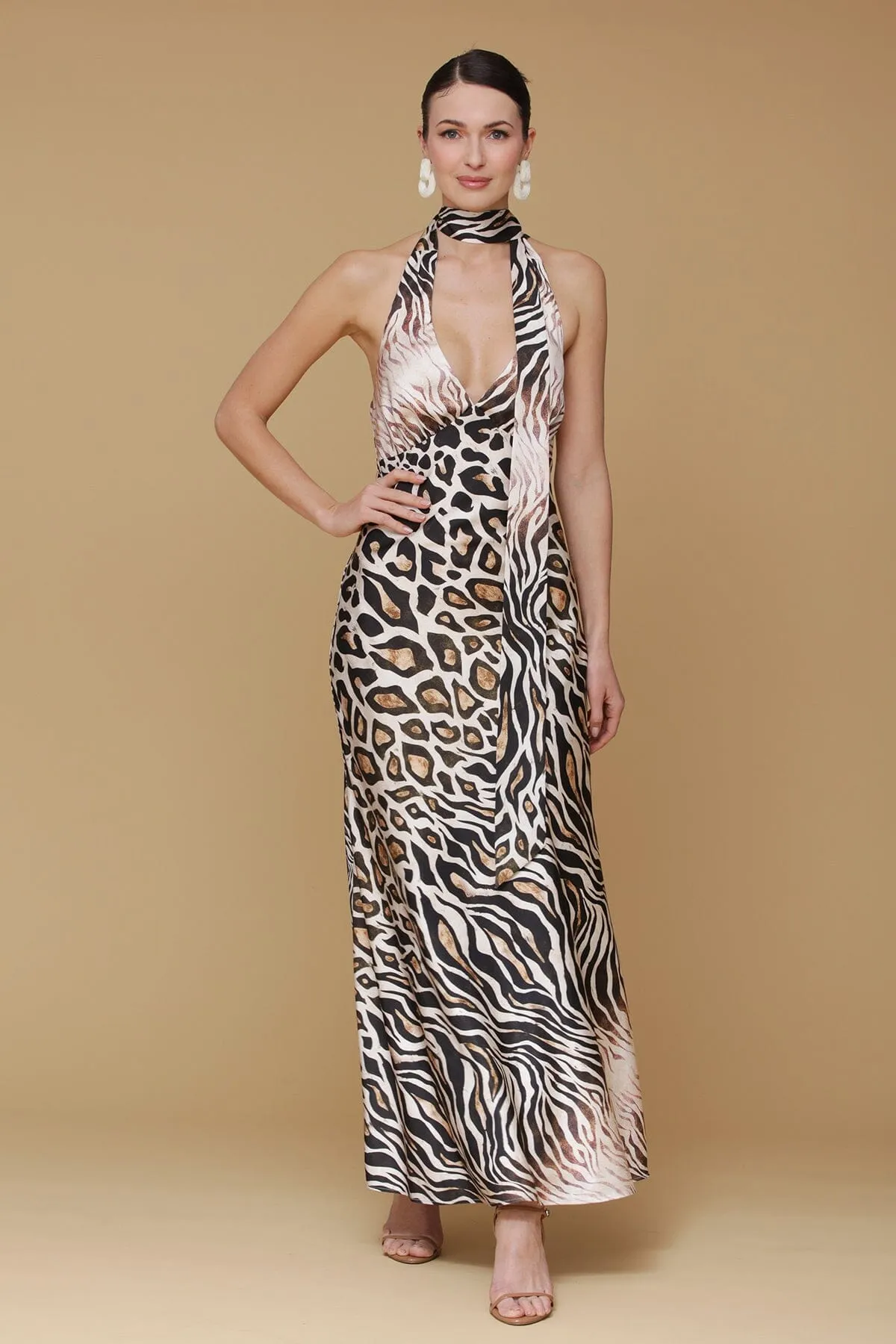 Scarf Tie Leopard Print Halter Maxi Dress sold by Avec Les Filles product image thumbnail 5
