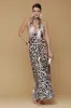 Scarf Tie Leopard Print Halter Maxi Dress sold by Avec Les Filles