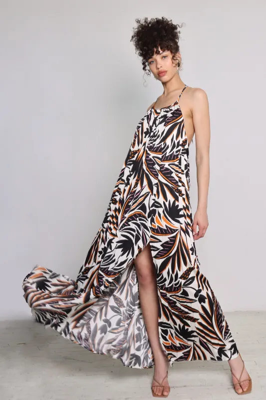 Tropical Print Pleated Halter Maxi Dress sold by Avec Les Filles