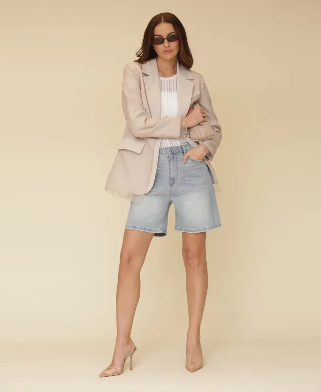 Crystal Embellished Denim Shorts sold by Avec Les Filles