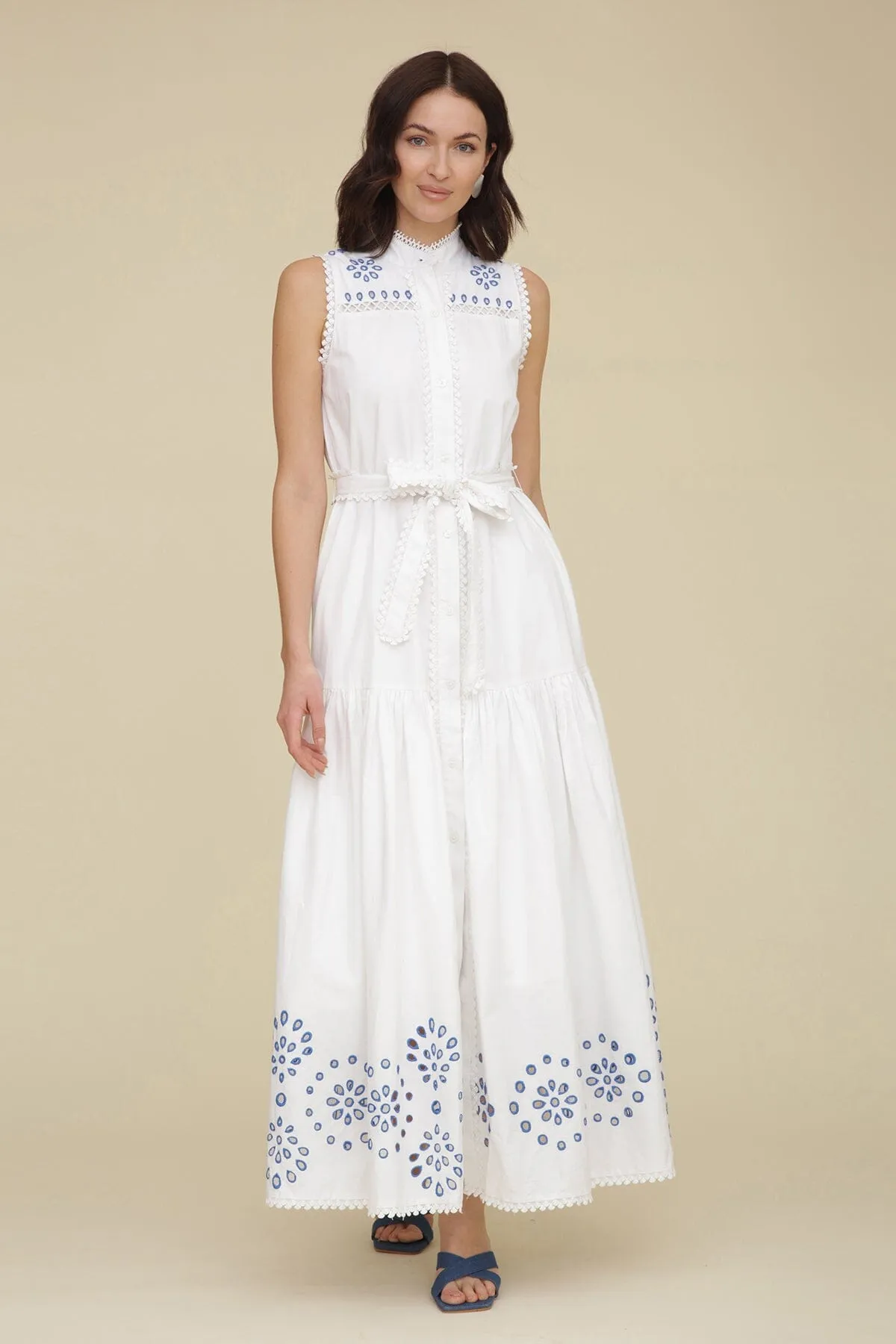 Embroidered Cotton Belted Maxi Dress sold by Avec Les Filles product image thumbnail 3