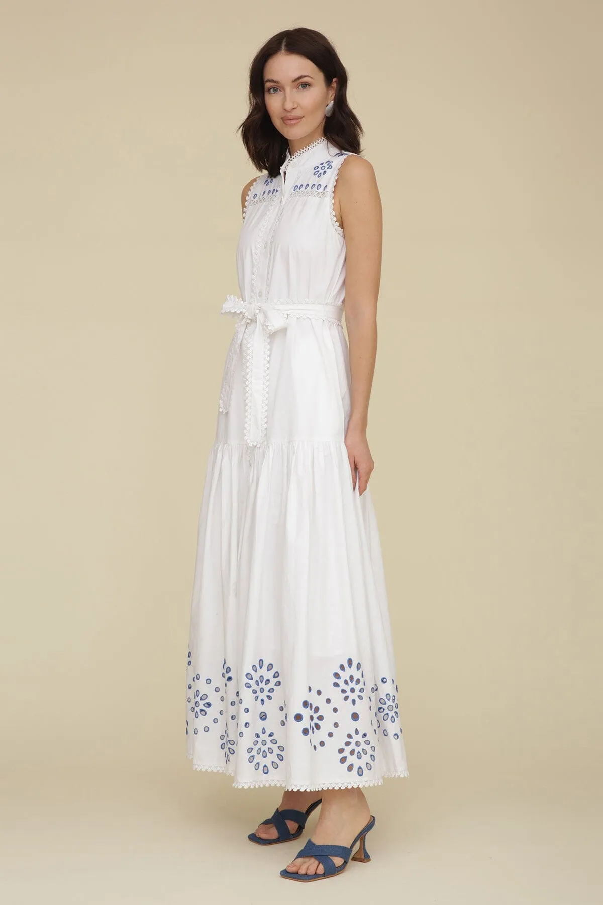 Embroidered Cotton Belted Maxi Dress sold by Avec Les Filles product image thumbnail 4