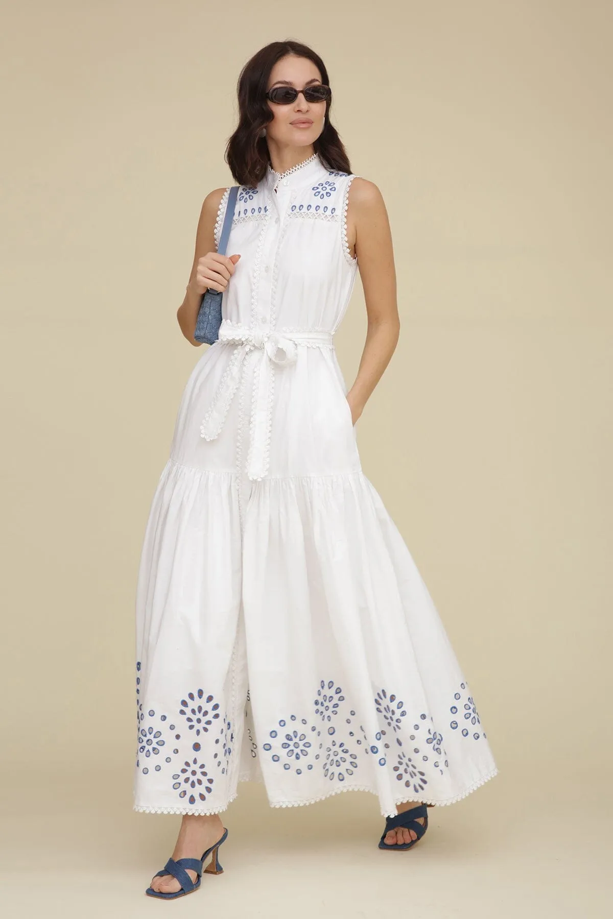 Embroidered Cotton Belted Maxi Dress sold by Avec Les Filles