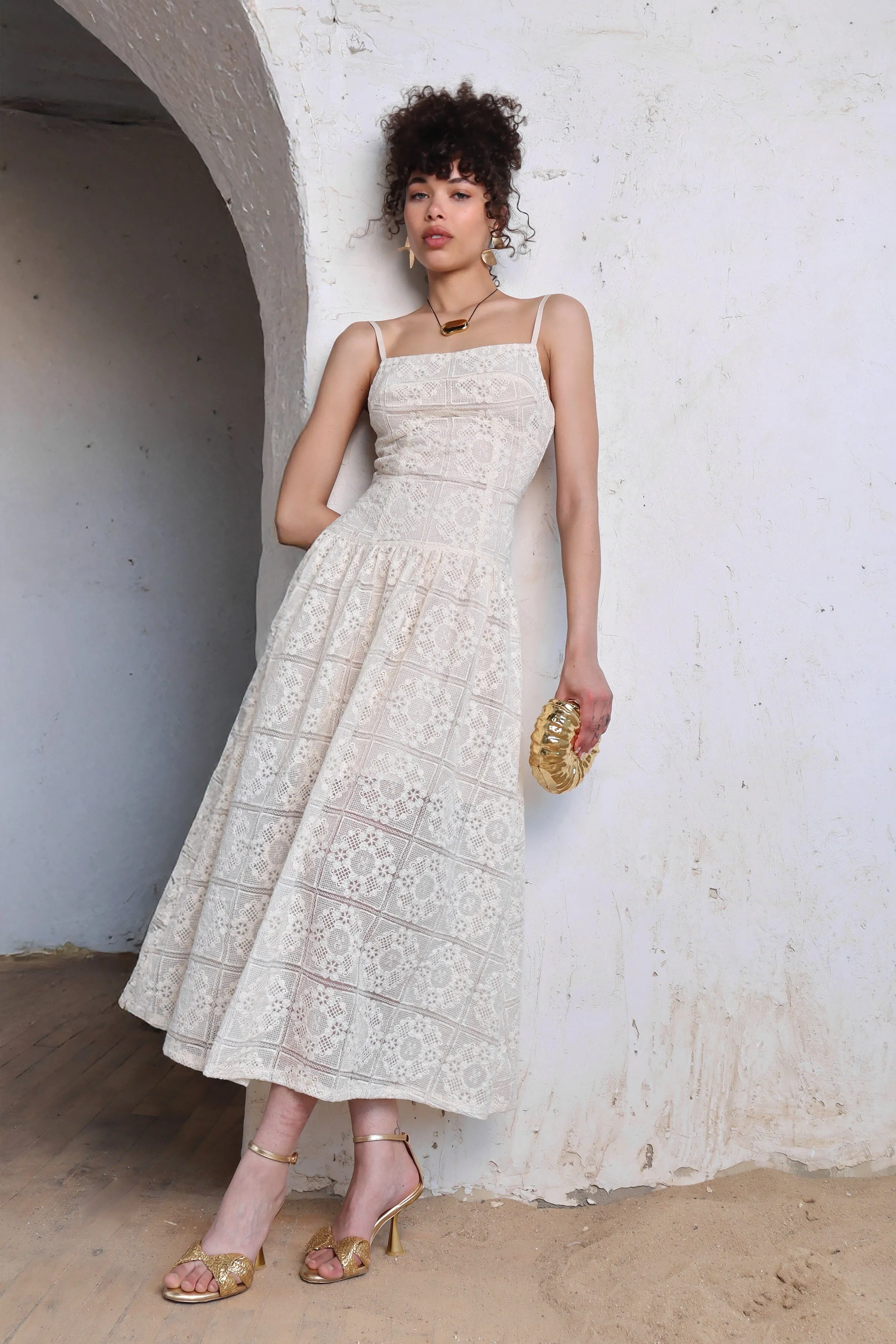 Crochet Drop Waist Maxi Dress sold by Avec Les Filles