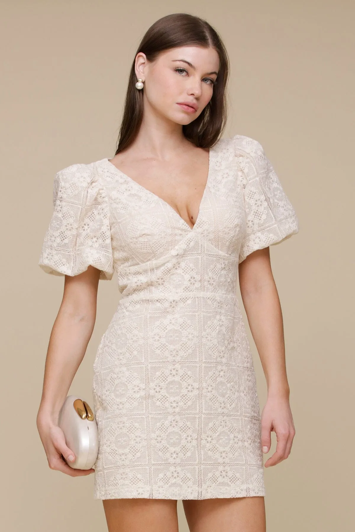 Puff Sleeve Crochet Mini Dress sold by Avec Les Filles product image thumbnail 3