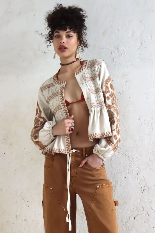 Embroidered Ramie Blend Peplum Jacket Top sold by Avec Les Filles