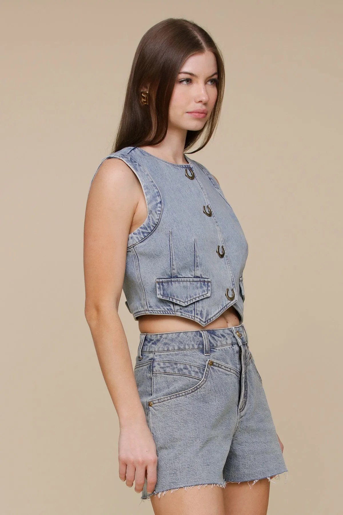 Western Denim Novelty Button Vest Top sold by Avec Les Filles product image thumbnail 5