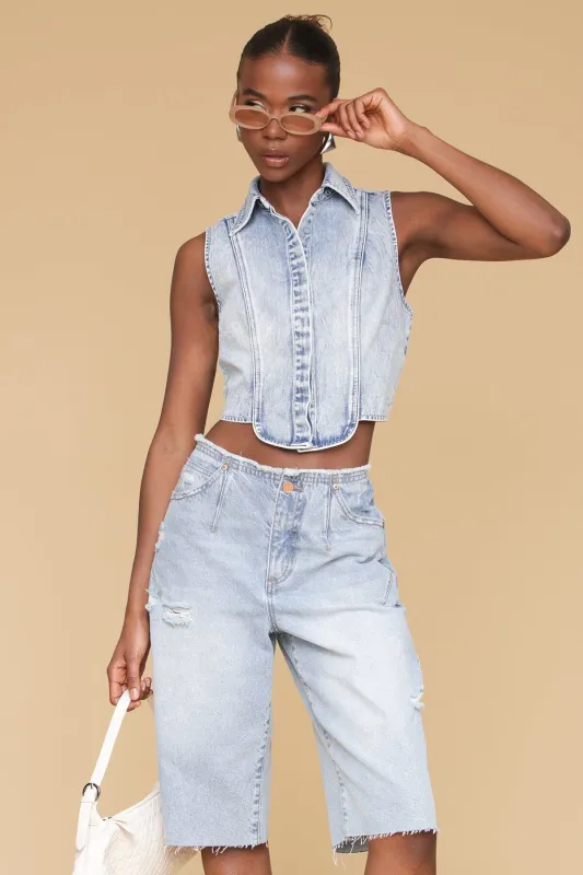 Denim Tuxedo Crop Top sold by Avec Les Filles