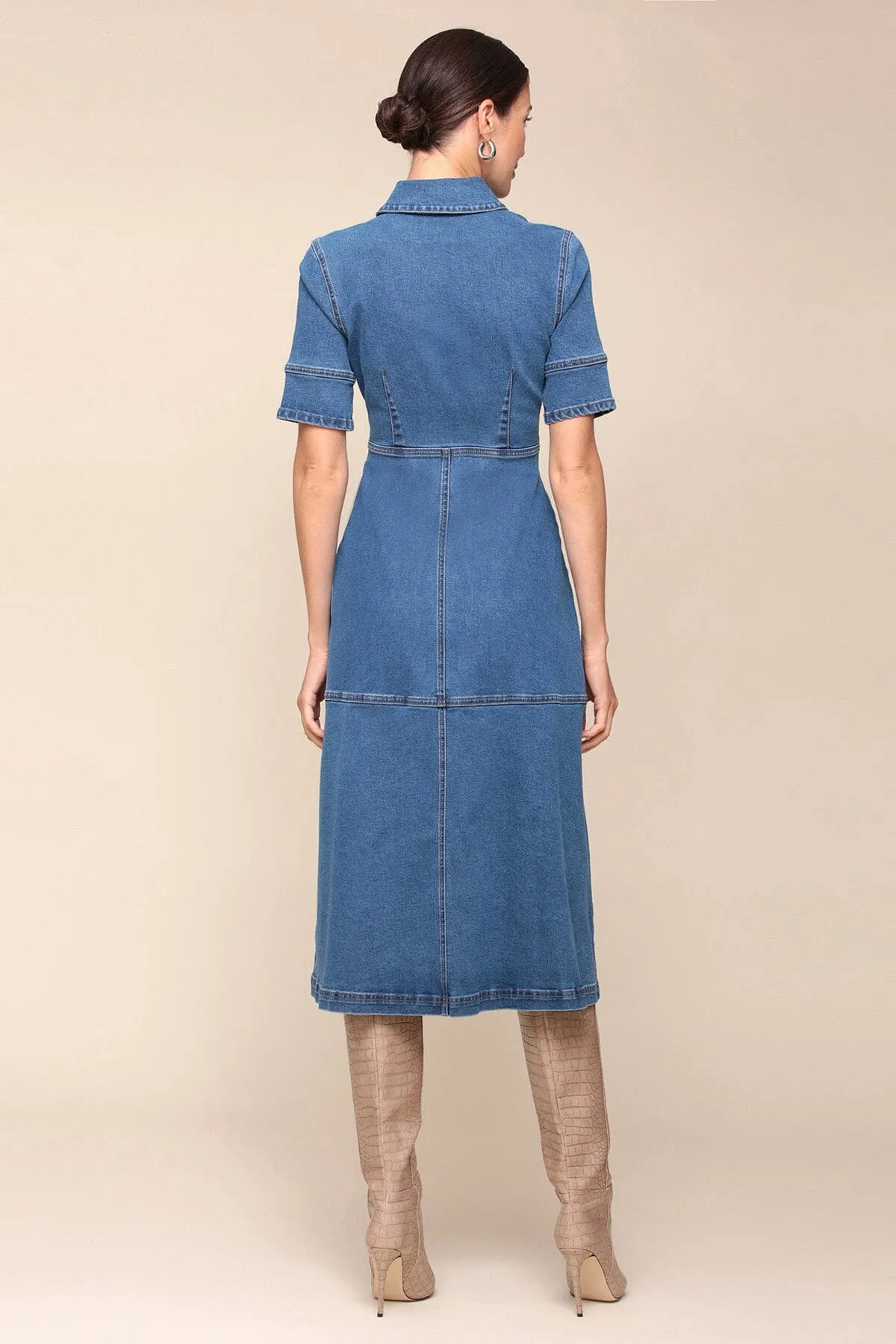Denim Short Sleeve Midi Shirtdress sold by Avec Les Filles product image thumbnail 4