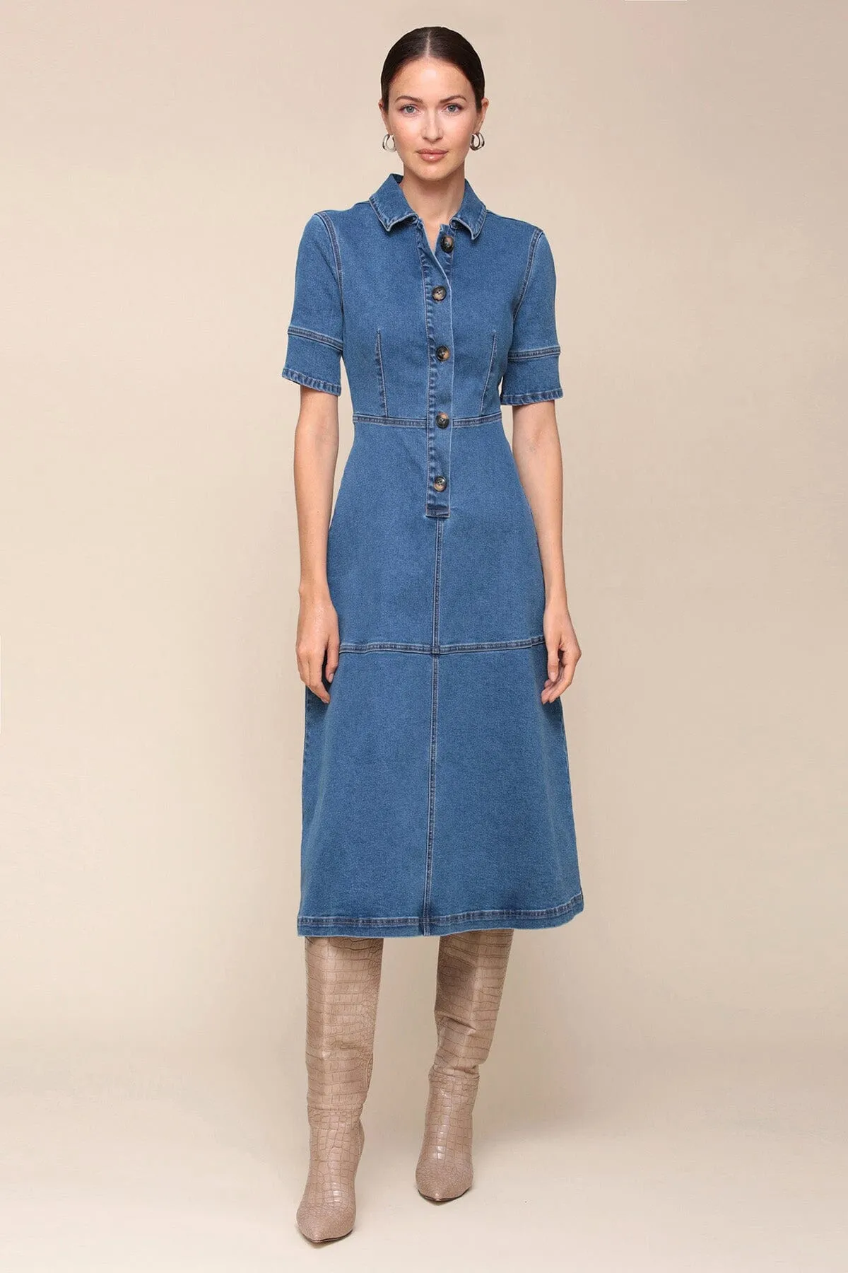 Denim Short Sleeve Midi Shirtdress sold by Avec Les Filles product image thumbnail 2