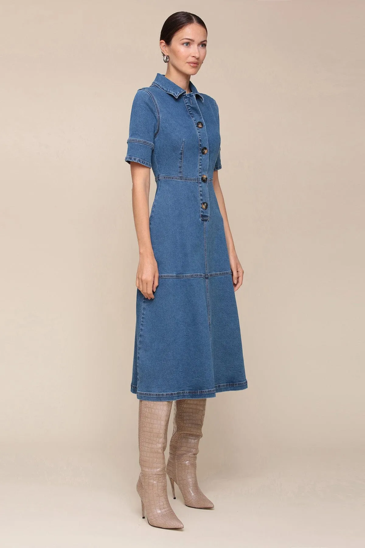 Denim Short Sleeve Midi Shirtdress sold by Avec Les Filles product image thumbnail 3