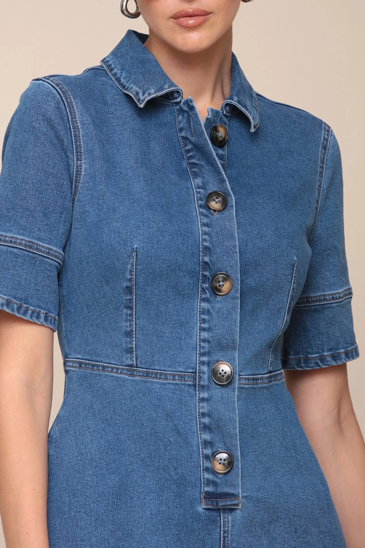Denim Short Sleeve Midi Shirtdress sold by Avec Les Filles product image thumbnail 5