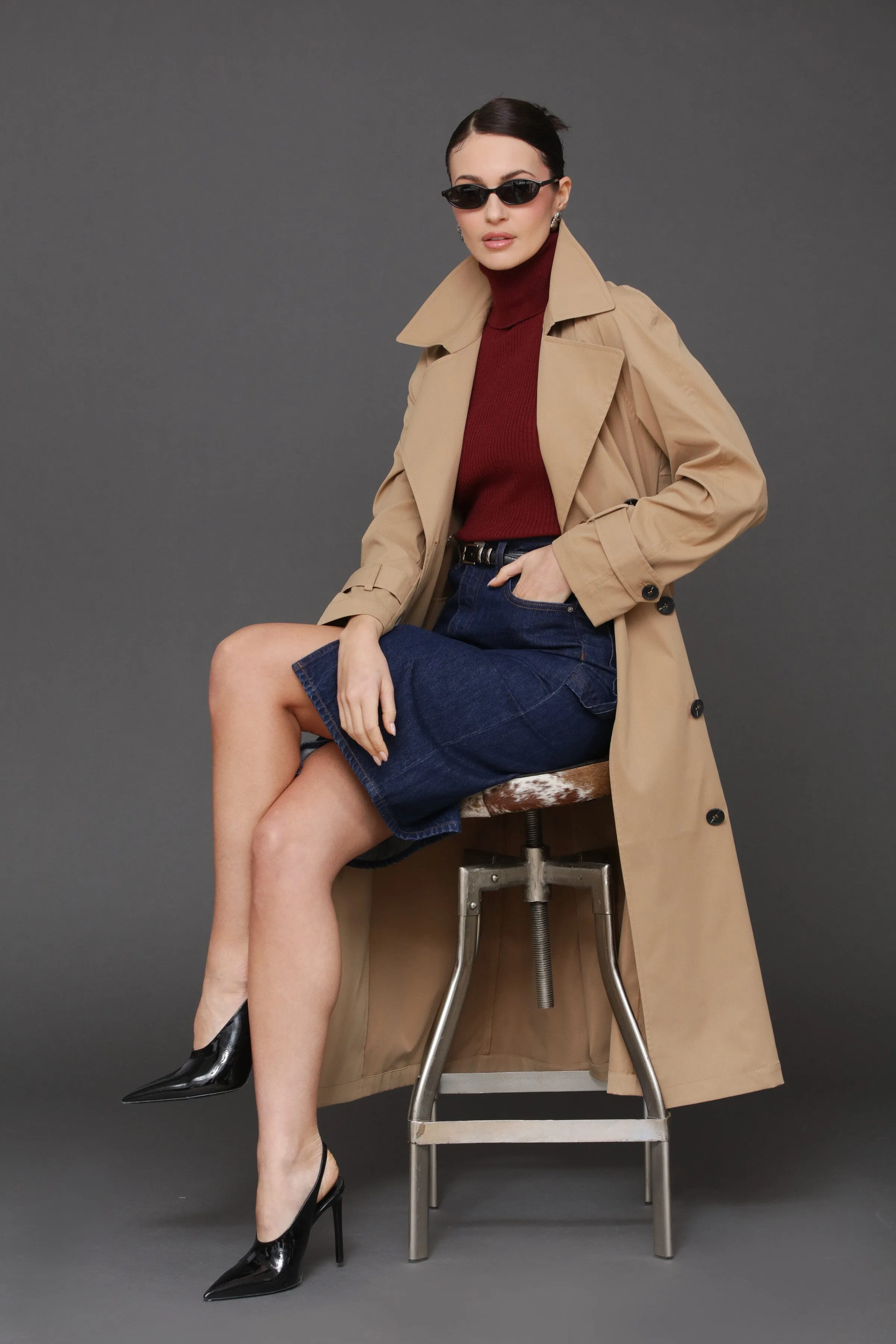 Double Breasted Drape Trench Coat sold by Avec Les Filles product image thumbnail 2