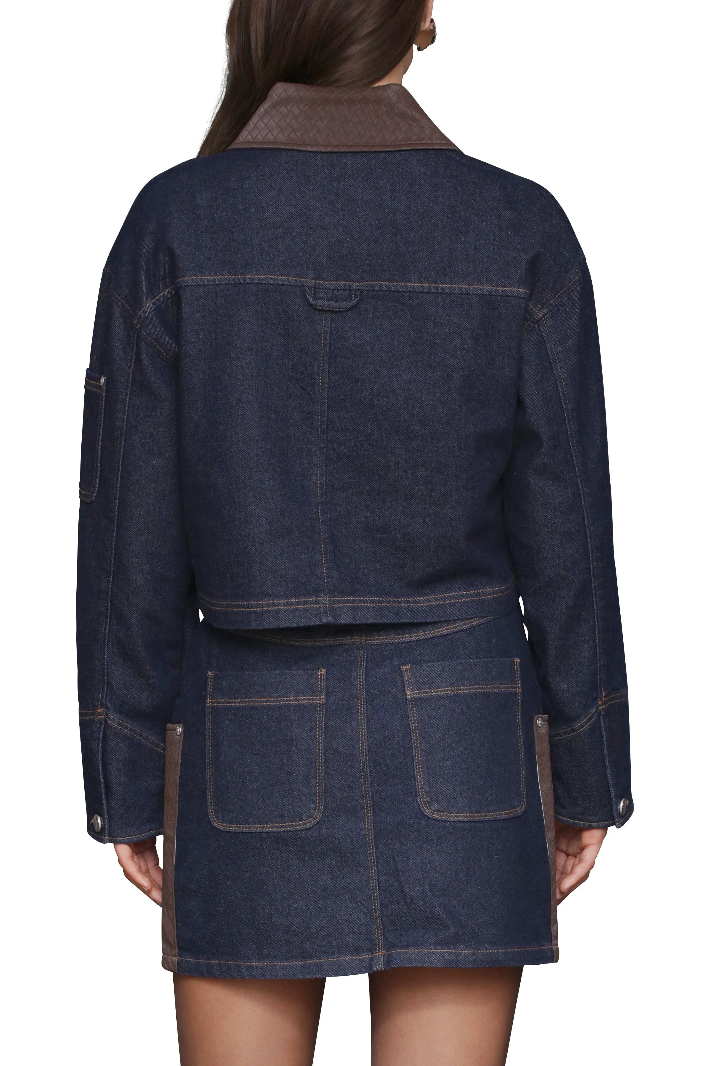 Mixed Media Faux Suede Denim Cropped Jacket sold by Avec Les Filles product image thumbnail 3