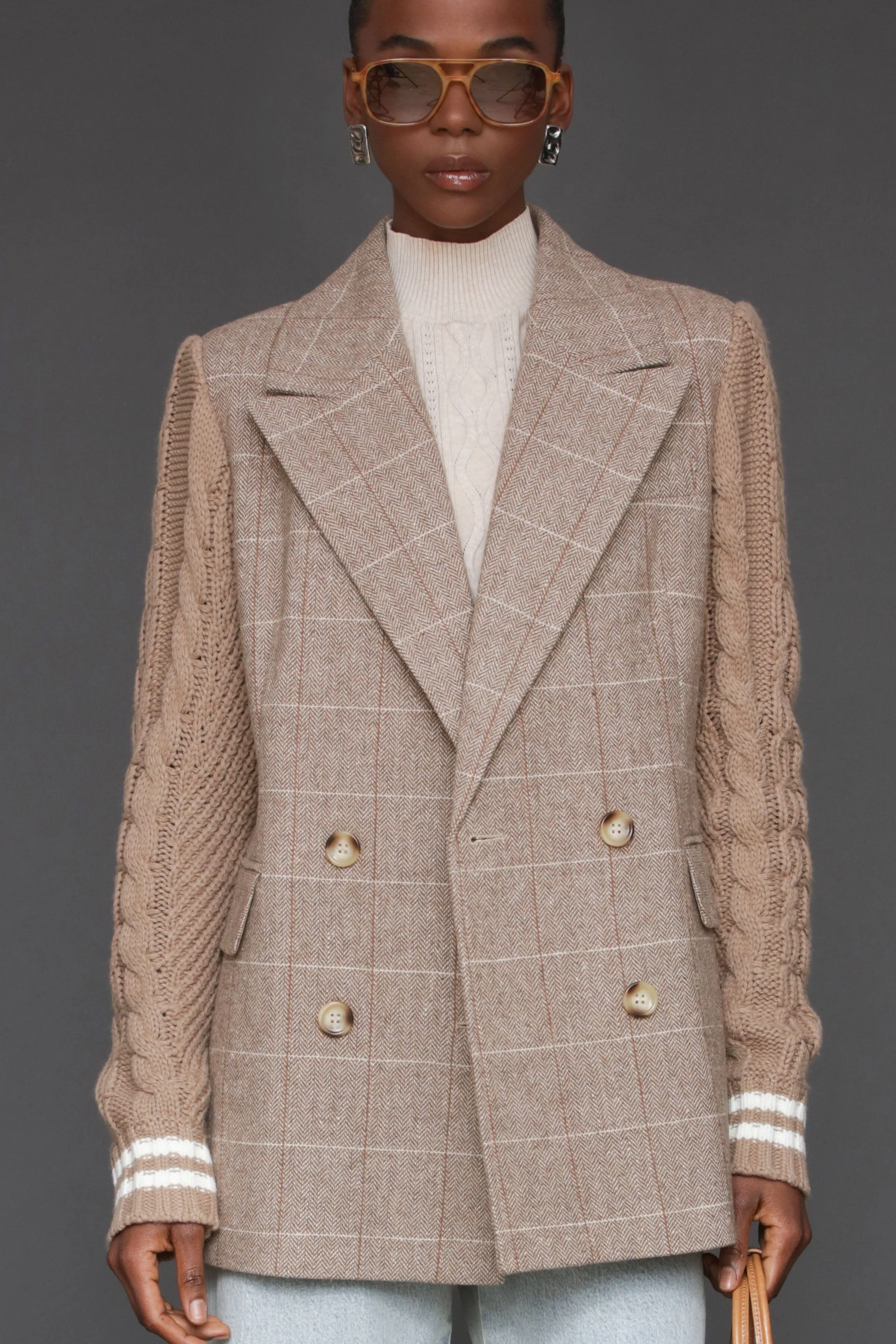 Plaid Double Breasted Sweater Sleeve Blazer sold by Avec Les Filles