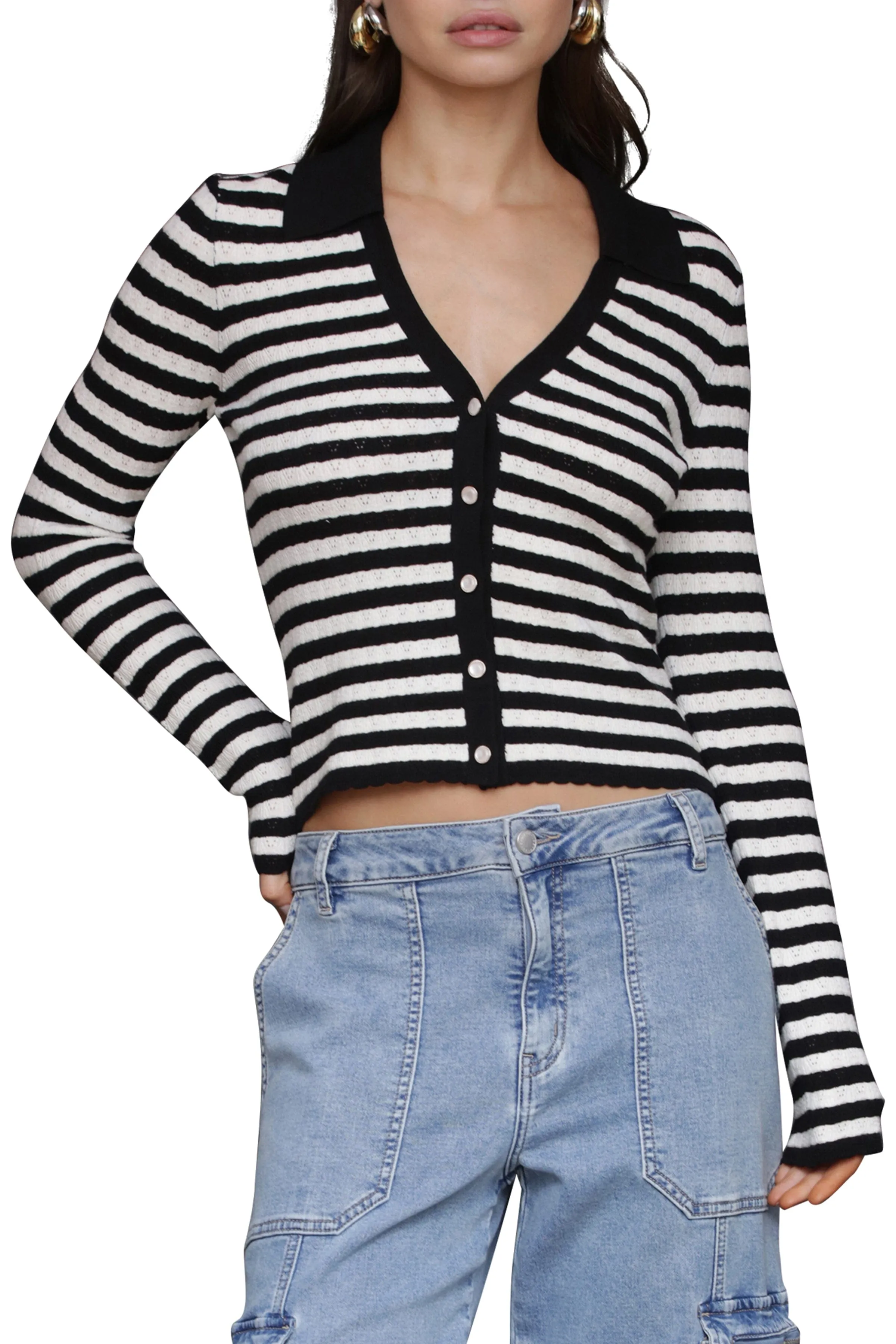 Striped Polo Cardigan sold by Avec Les Filles