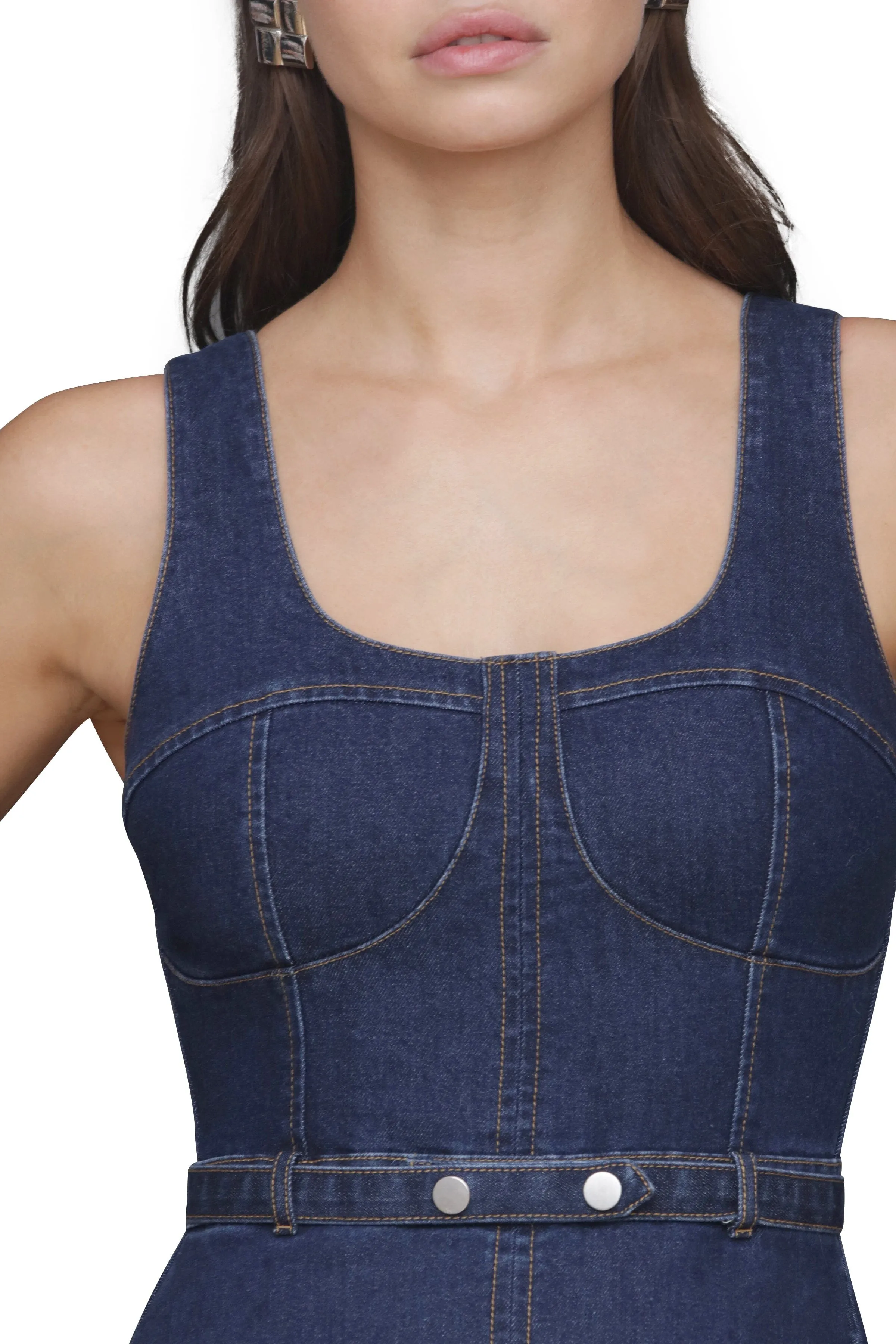 Denim Fit & Flare Midi Dress sold by Avec Les Filles product image thumbnail 2