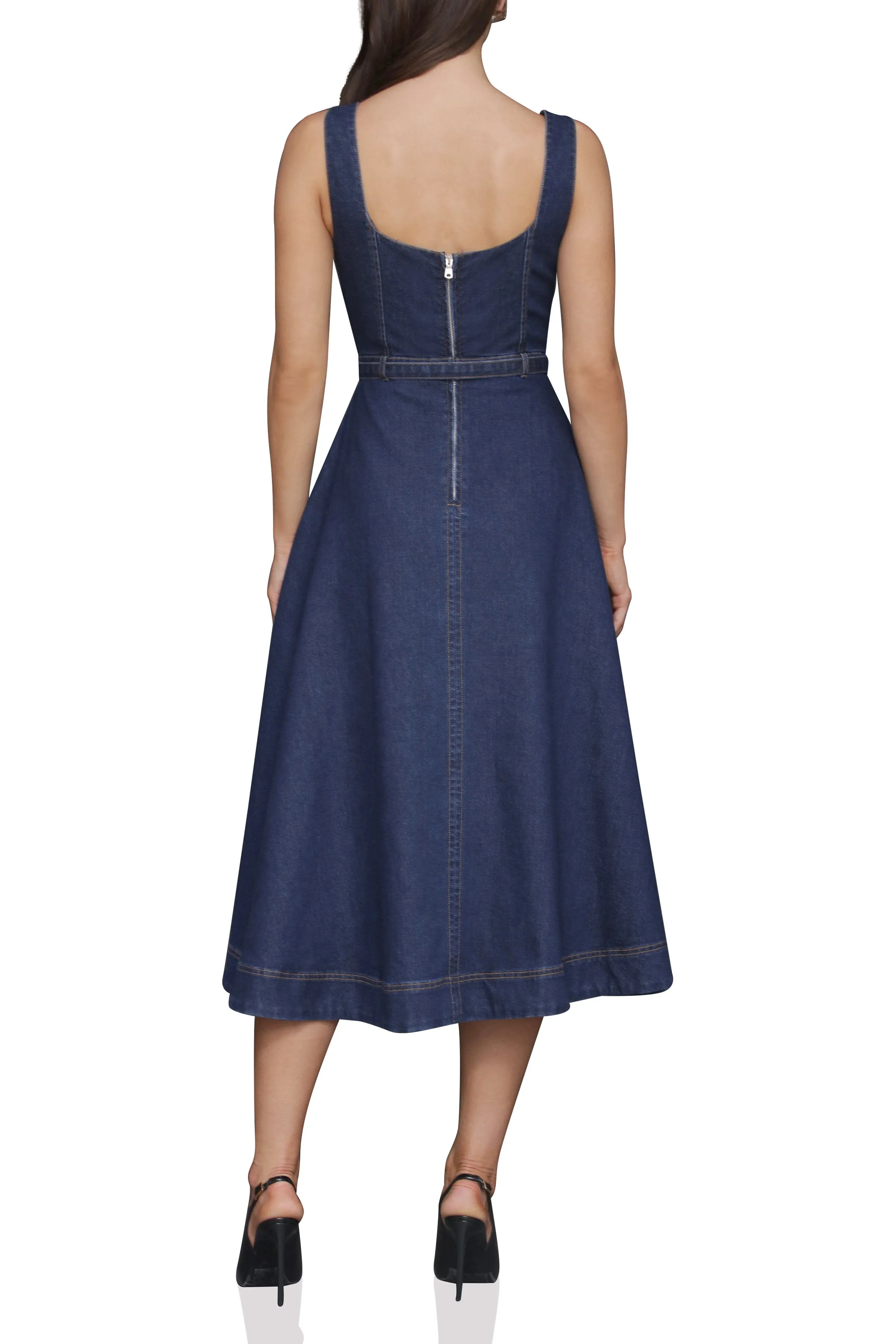 Denim Fit & Flare Midi Dress sold by Avec Les Filles product image thumbnail 4