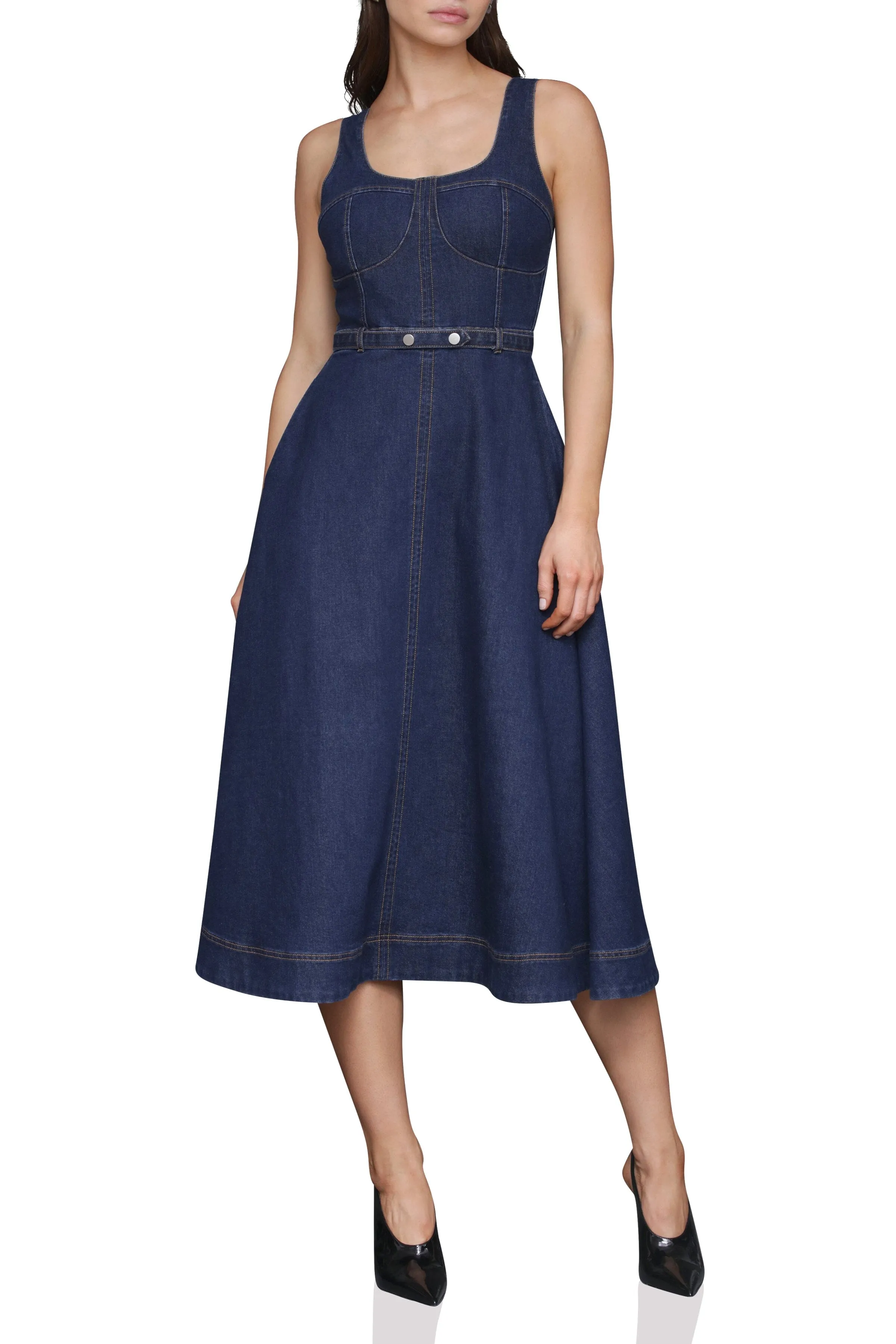 Denim Fit & Flare Midi Dress sold by Avec Les Filles