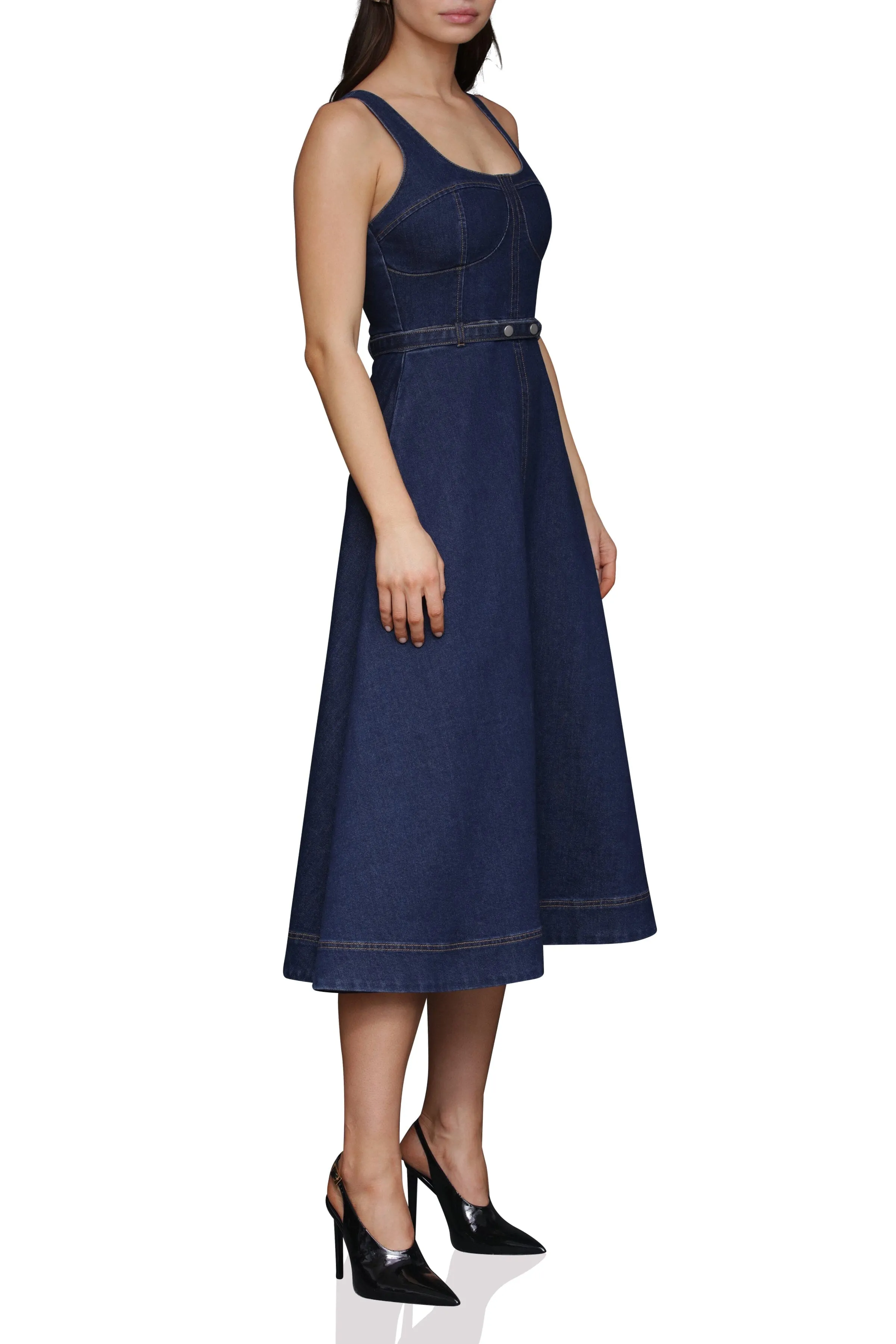 Denim Fit & Flare Midi Dress sold by Avec Les Filles product image thumbnail 3