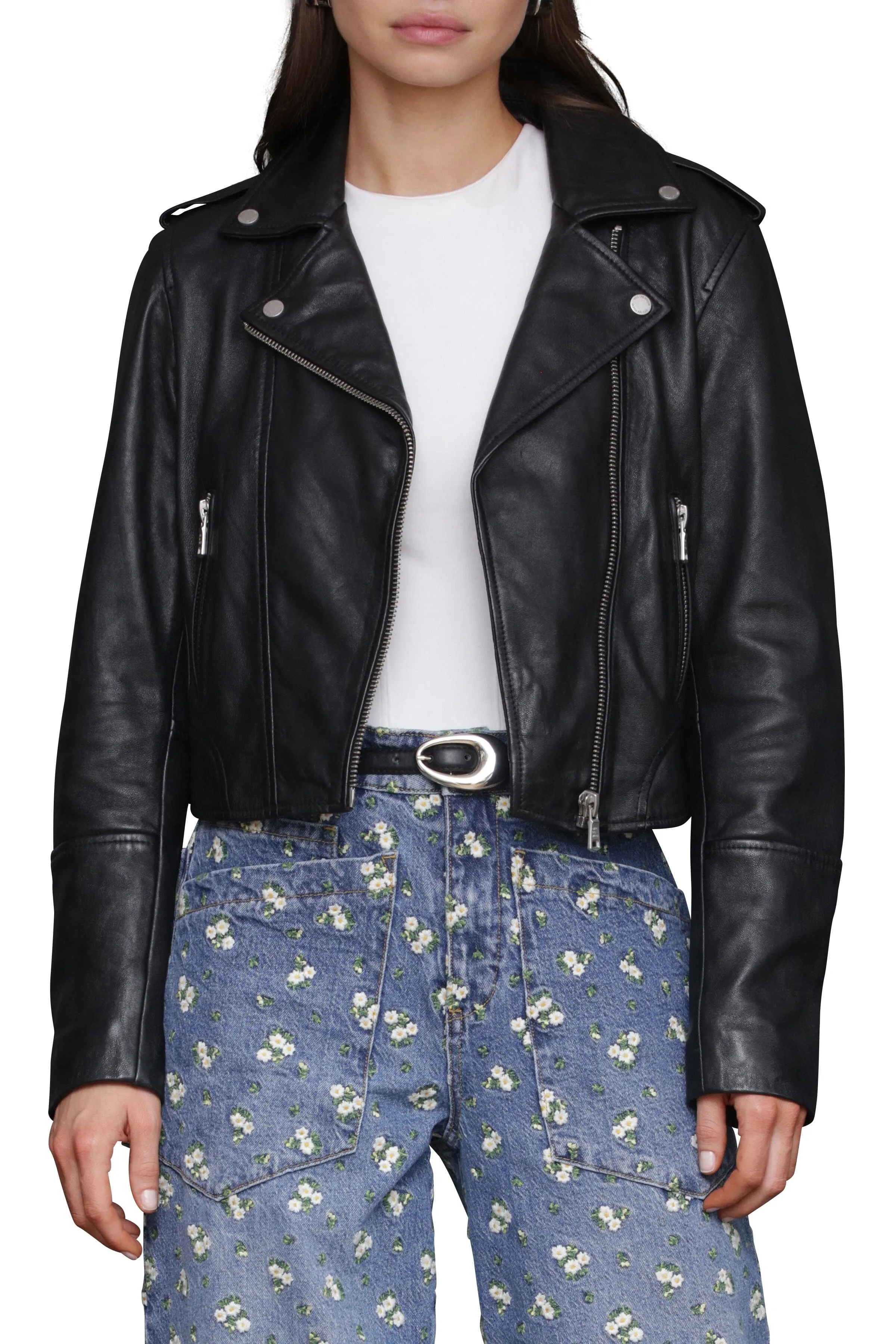 Cropped Genuine Leather Jacket sold by Avec Les Filles
