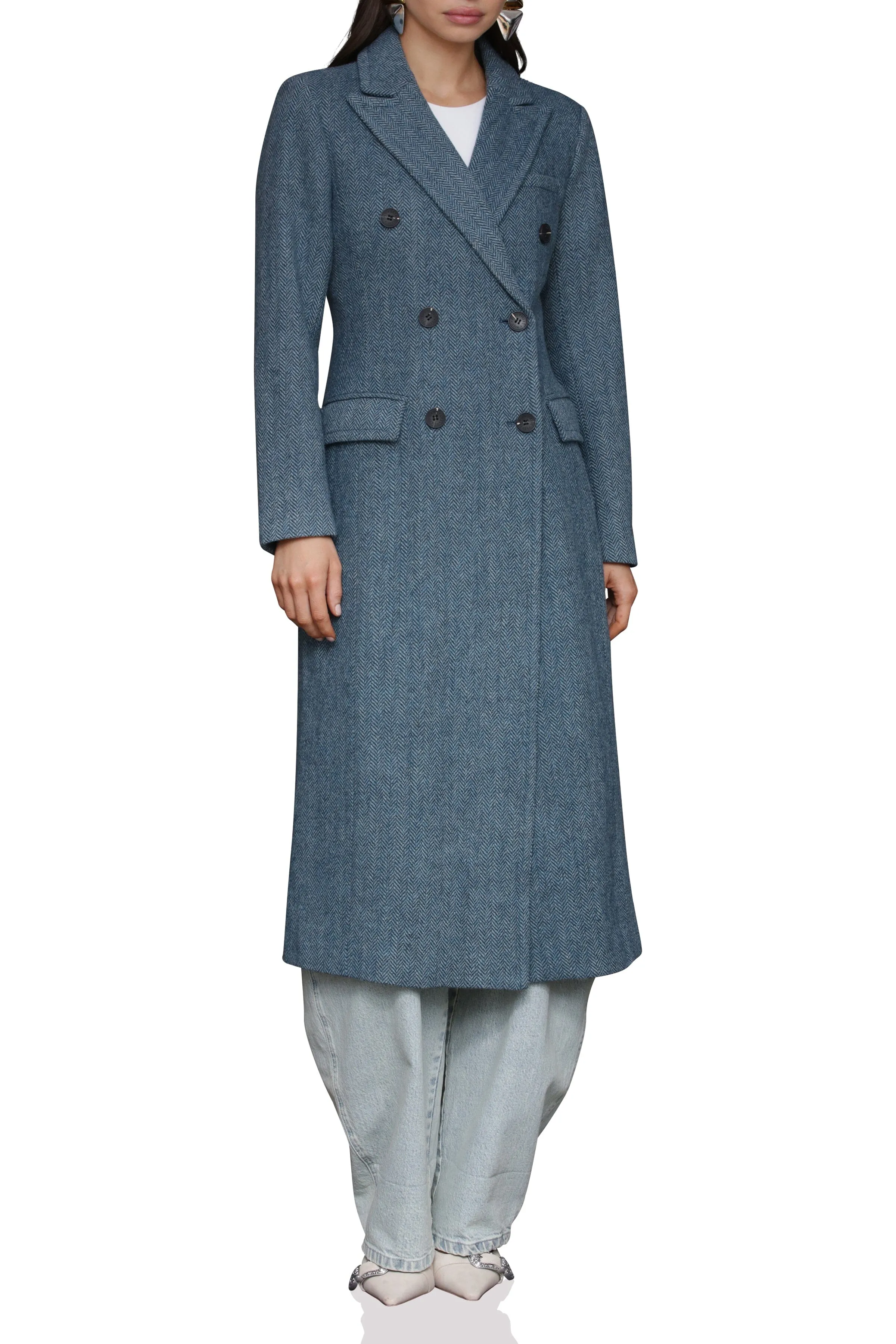 Herringbone Strong Shoulder Hourglass Coat sold by Avec Les Filles product image thumbnail 2