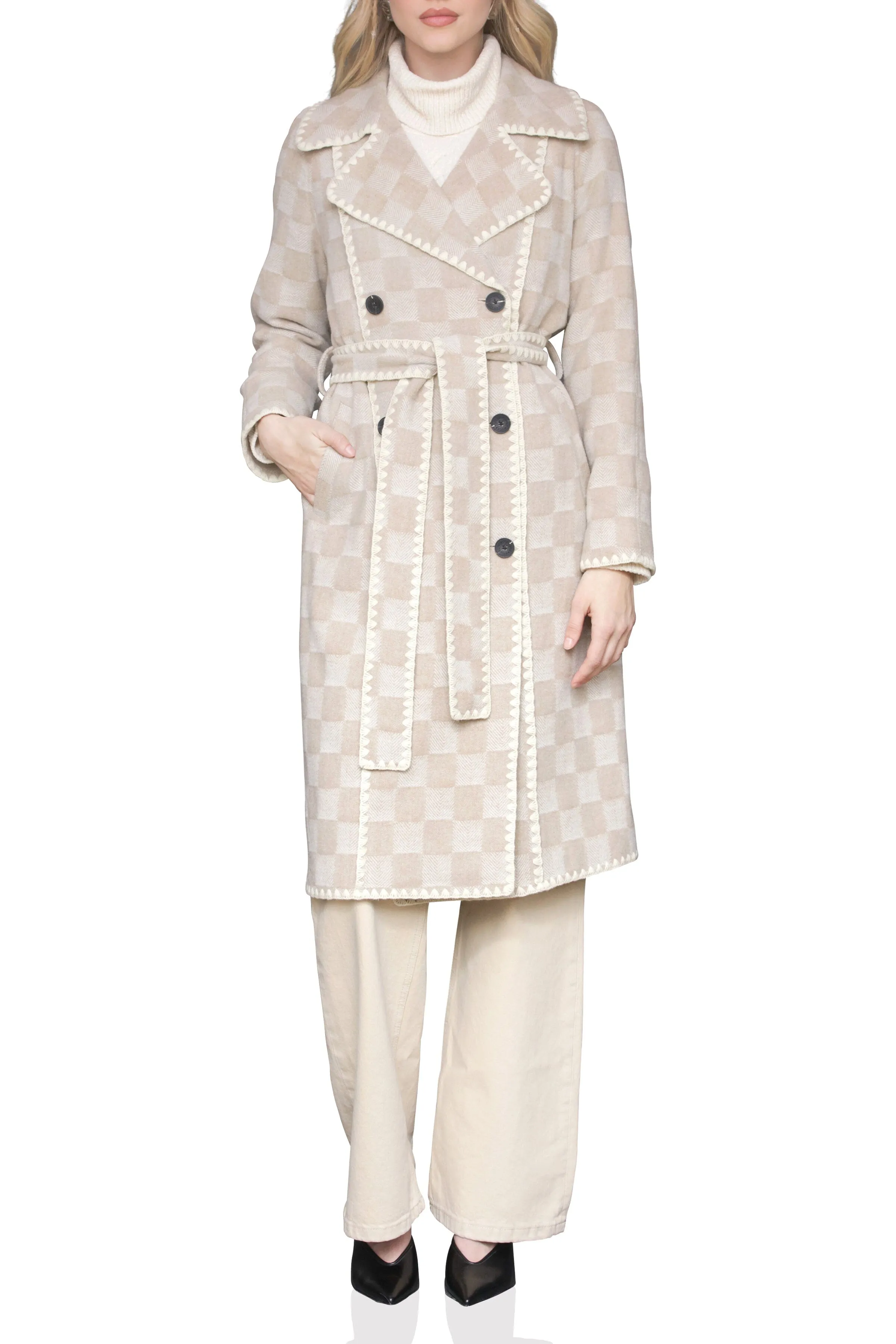 Plaid Blanket Stitch Trench Coat sold by Avec Les Filles