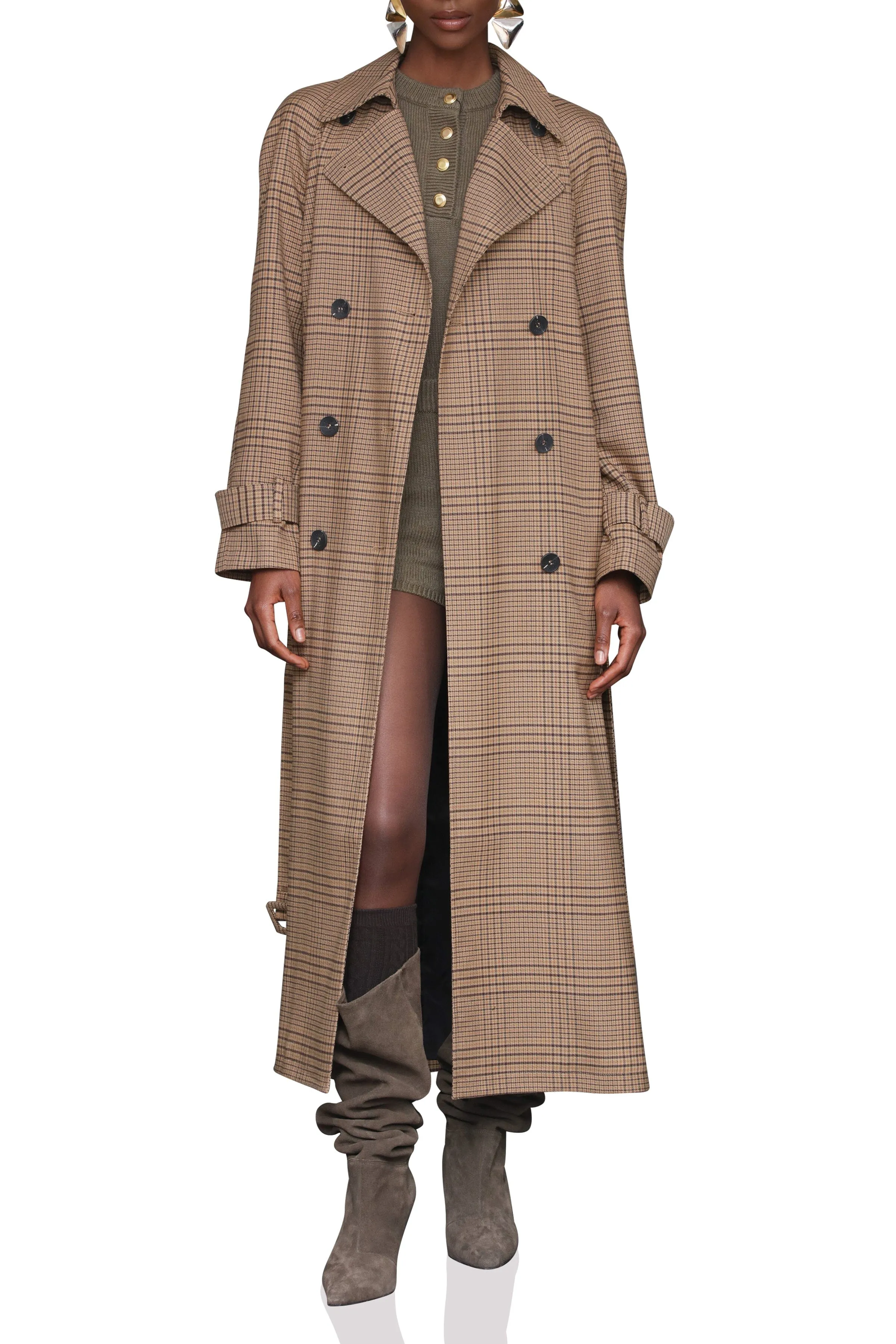 Oversized Plaid Maxi Trench Coat sold by Avec Les Filles