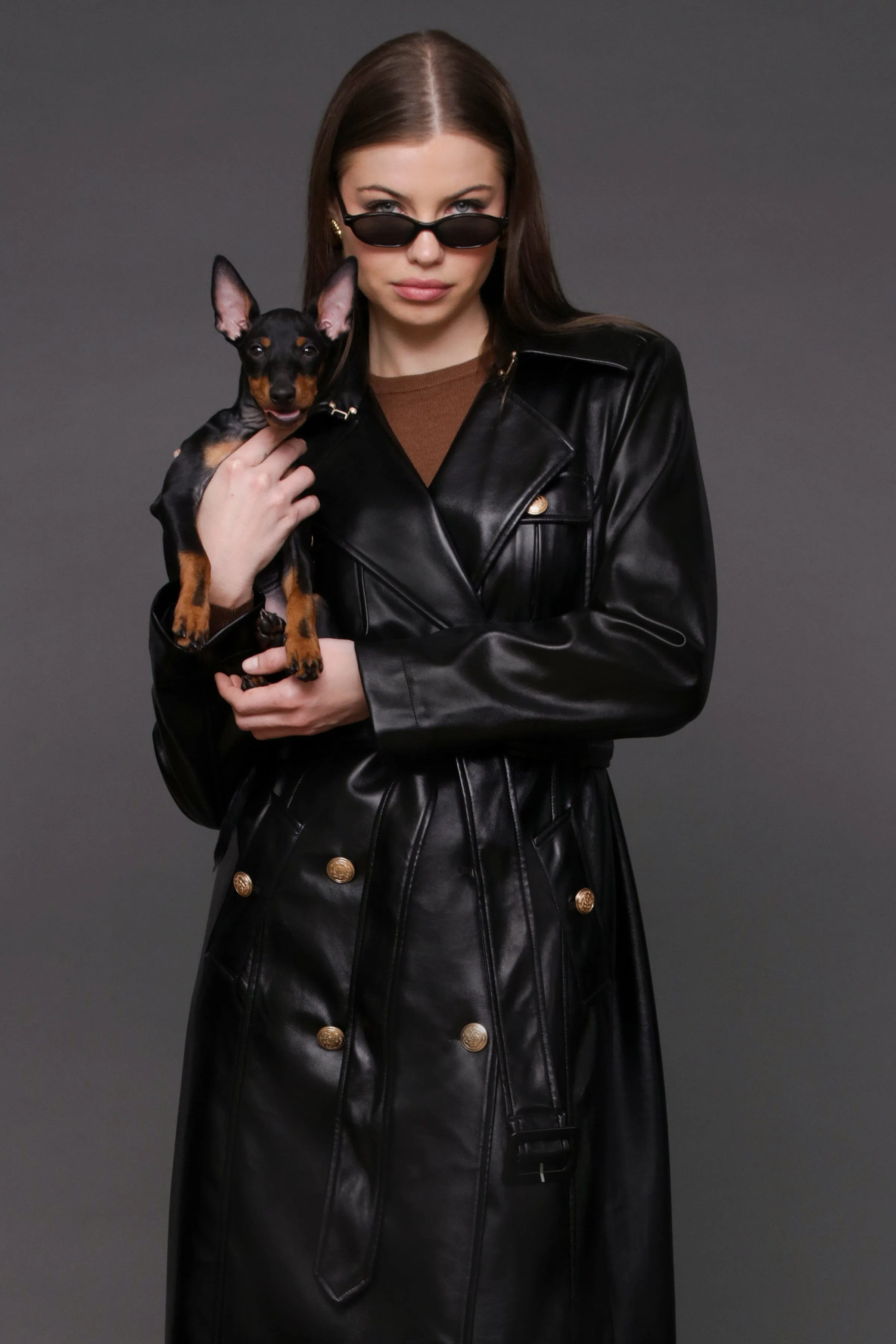 Faux Leather Belted Utility Trench Coat sold by Avec Les Filles