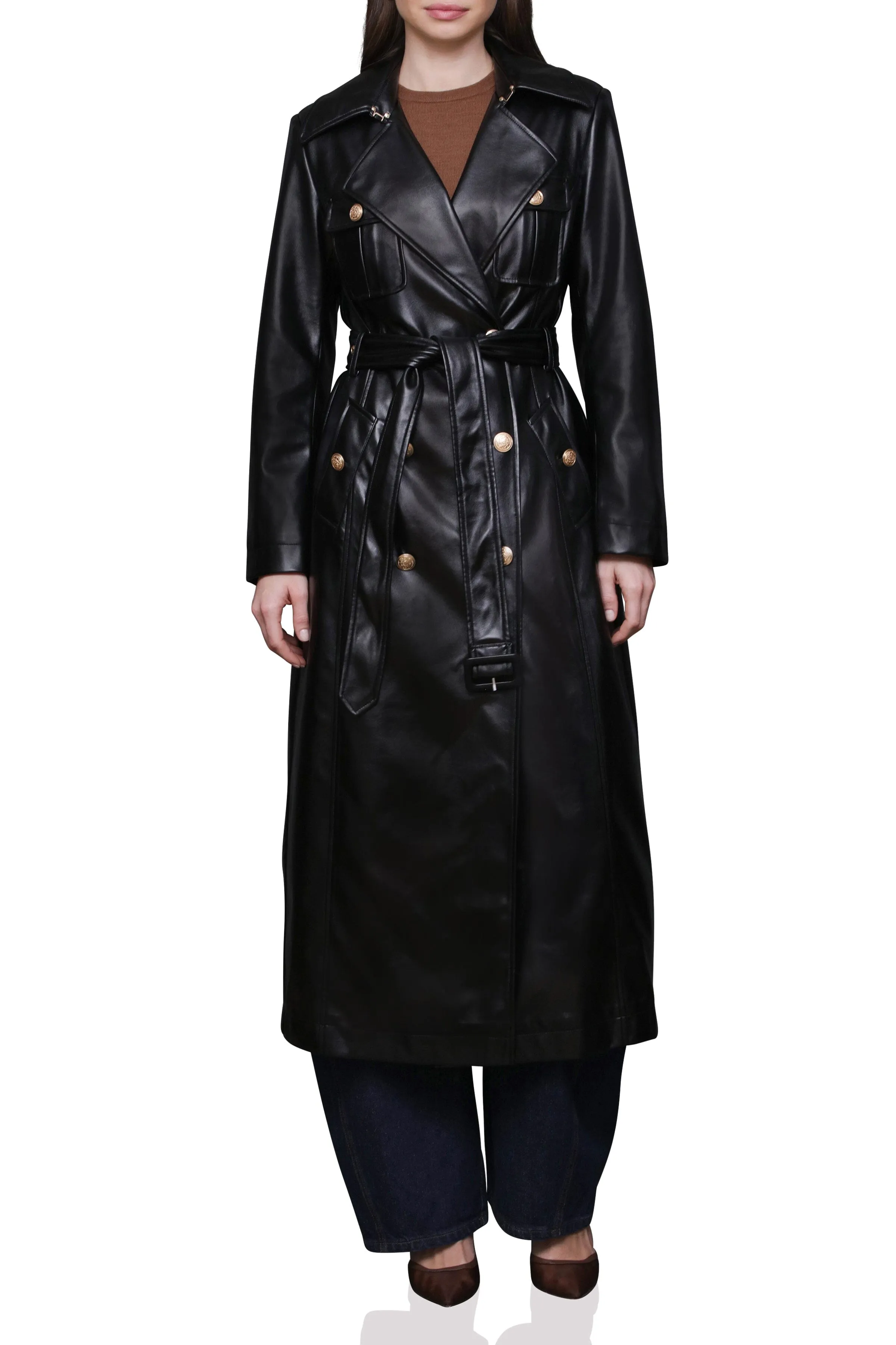 Faux Leather Belted Utility Trench Coat sold by Avec Les Filles product image thumbnail 5