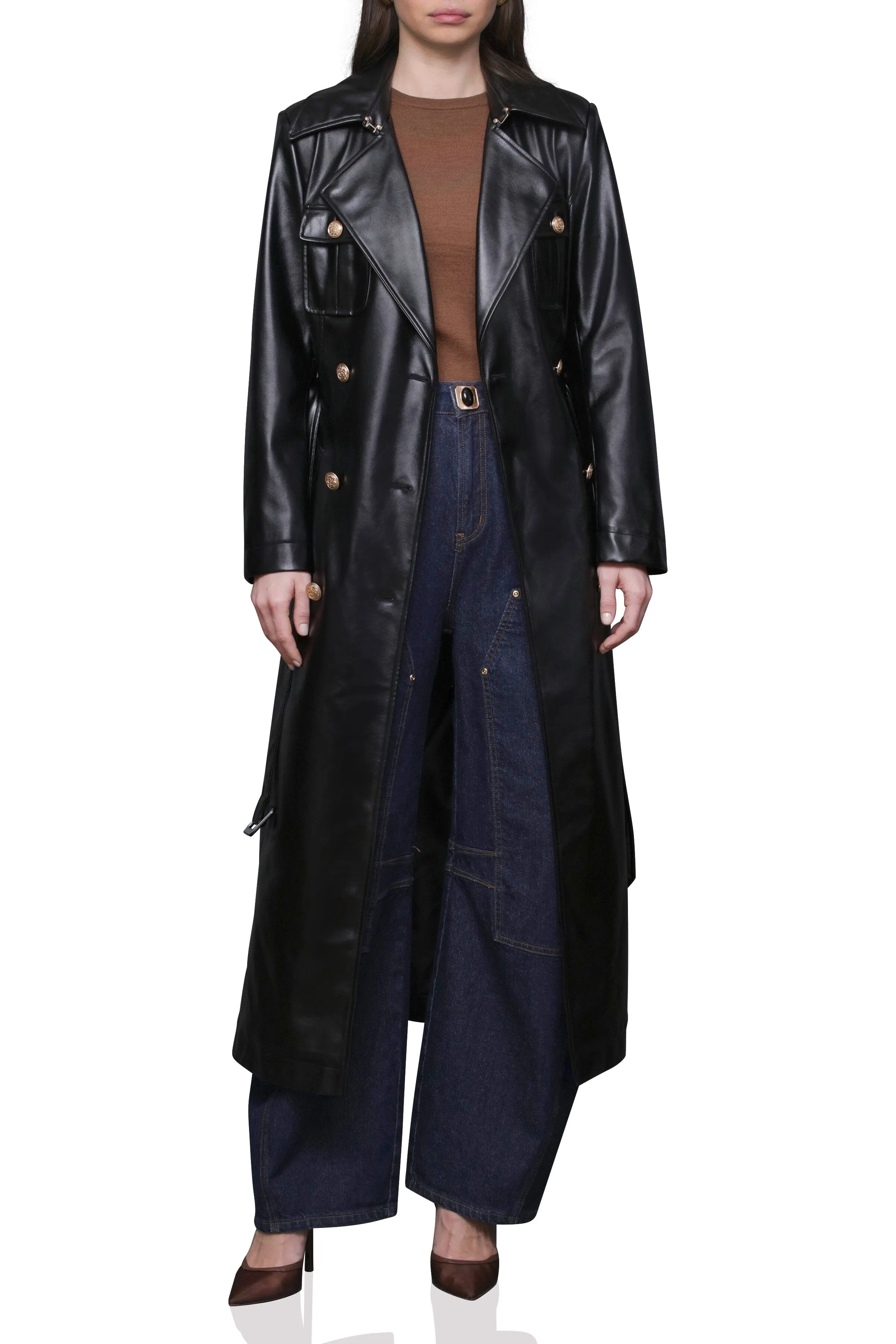 Faux Leather Belted Utility Trench Coat sold by Avec Les Filles product image thumbnail 4