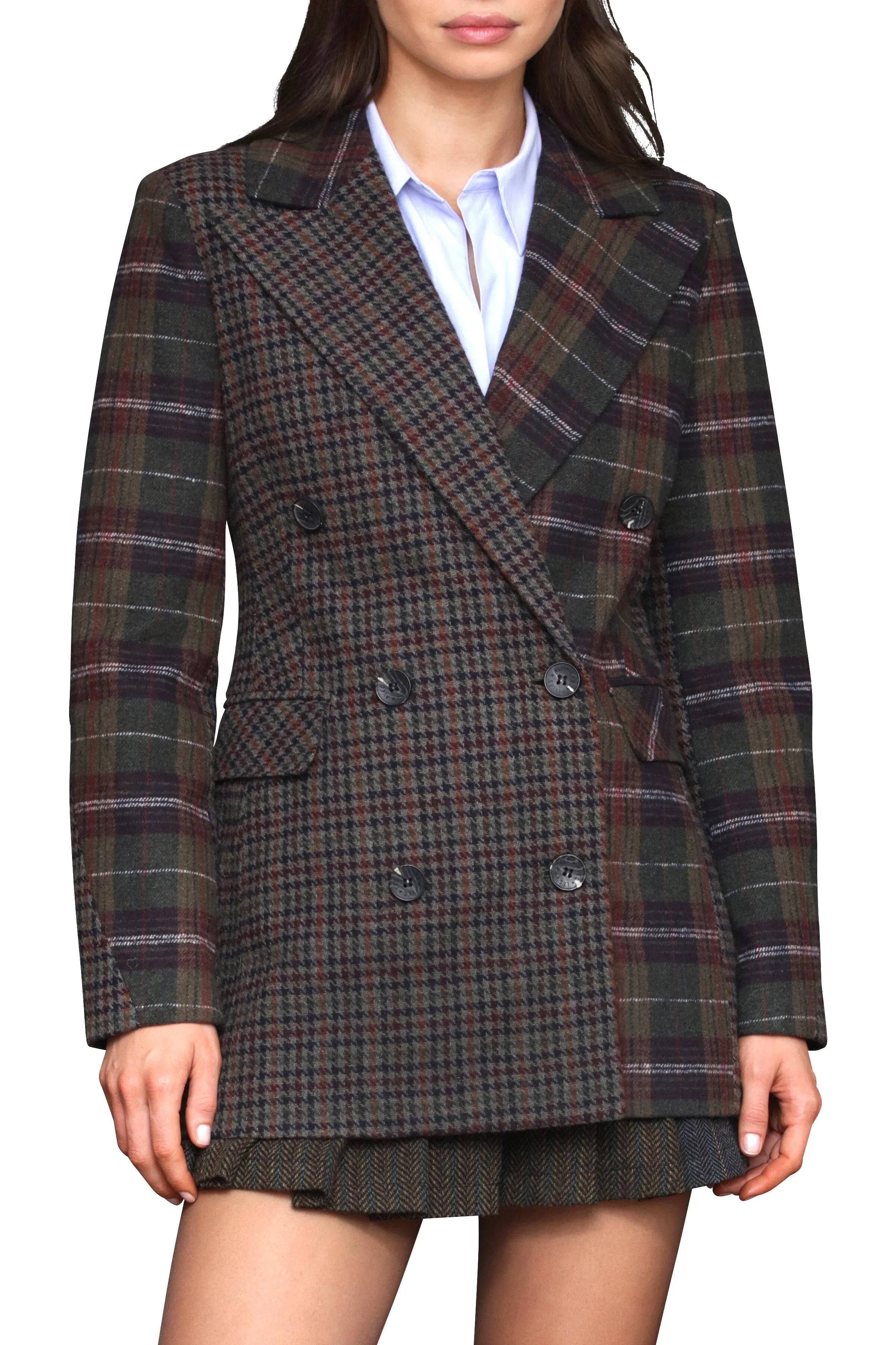 Contrast Plaid Tailored Blazer Coat sold by Avec Les Filles