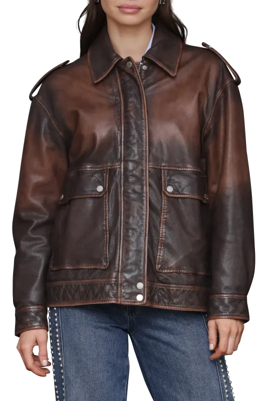 Vintage Wash Genuine Leather Aviator Jacket sold by Avec Les Filles