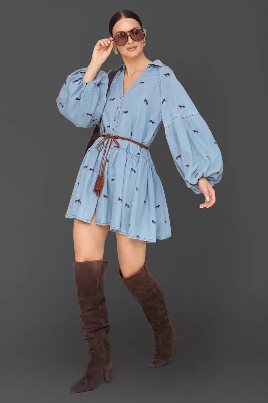 Equine Embroidered Cotton Mini Dress sold by Avec Les Filles