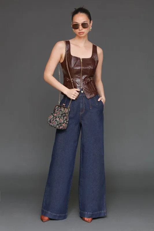 Cinched Waist Wide Leg Jeans sold by Avec Les Filles