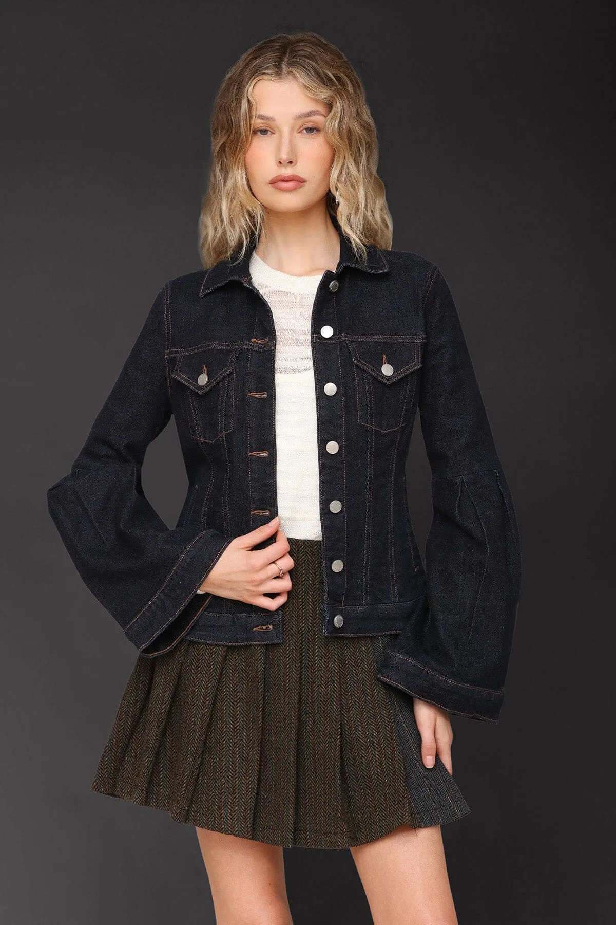 Lantern Sleeve Denim Jacket sold by Avec Les Filles product image thumbnail 3