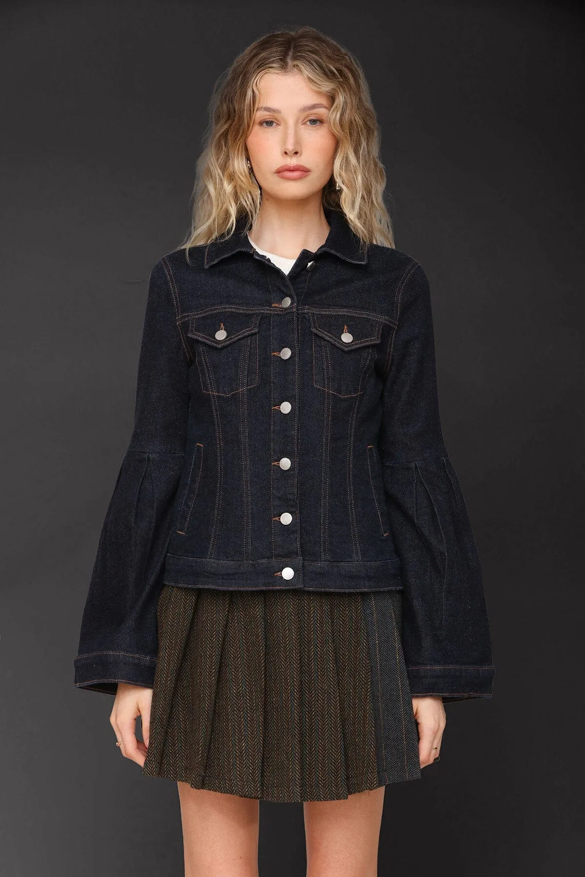 Lantern Sleeve Denim Jacket sold by Avec Les Filles product image thumbnail 4