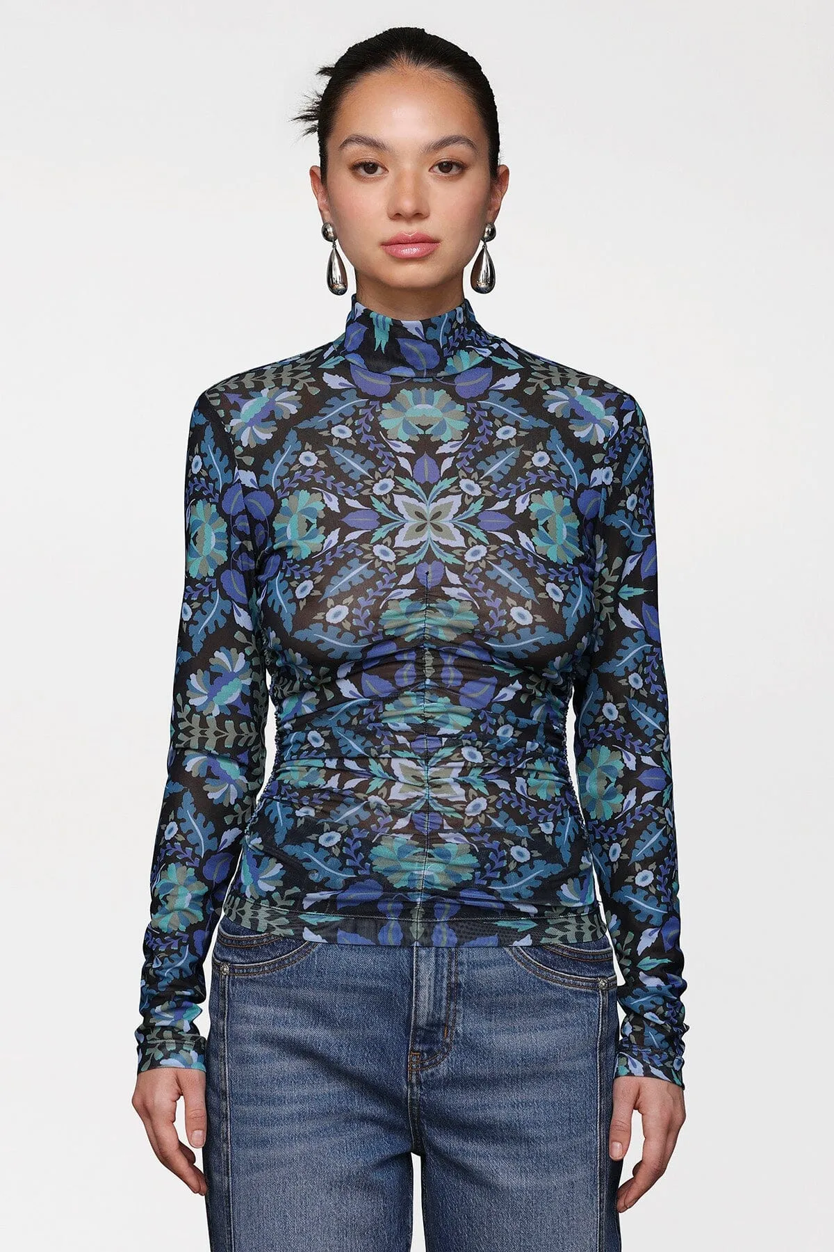 Printed Mesh Mock Neck Top sold by Avec Les Filles product image thumbnail 3