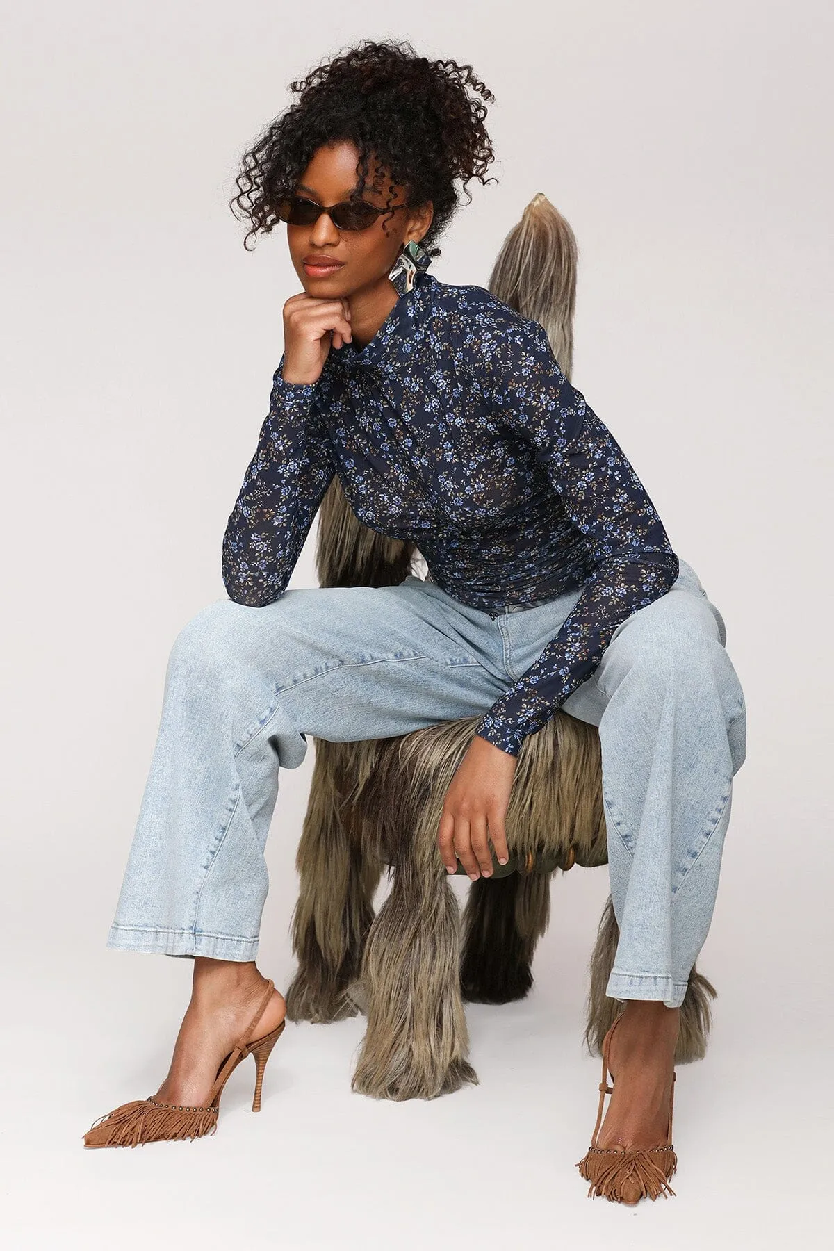 Printed Mesh Mock Neck Top sold by Avec Les Filles product image thumbnail 2