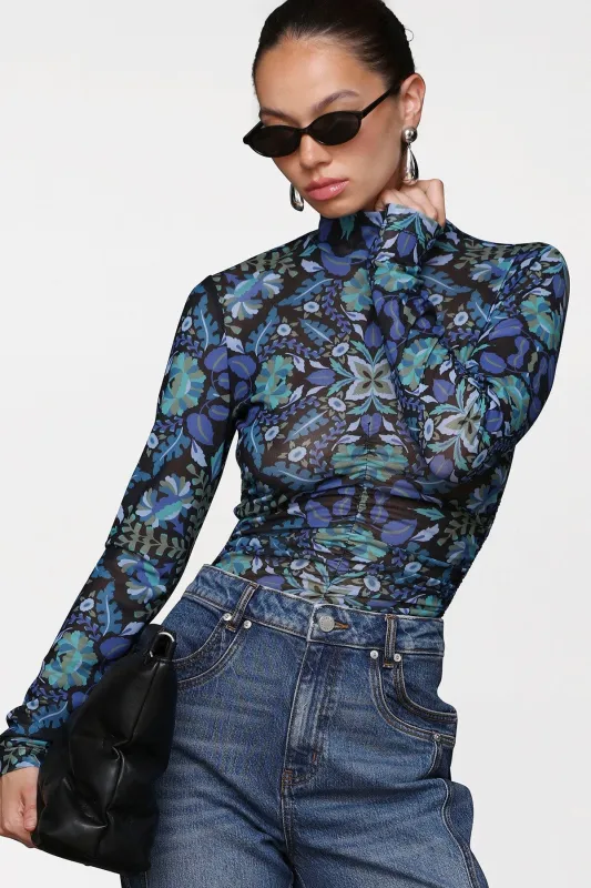 Printed Mesh Mock Neck Top sold by Avec Les Filles