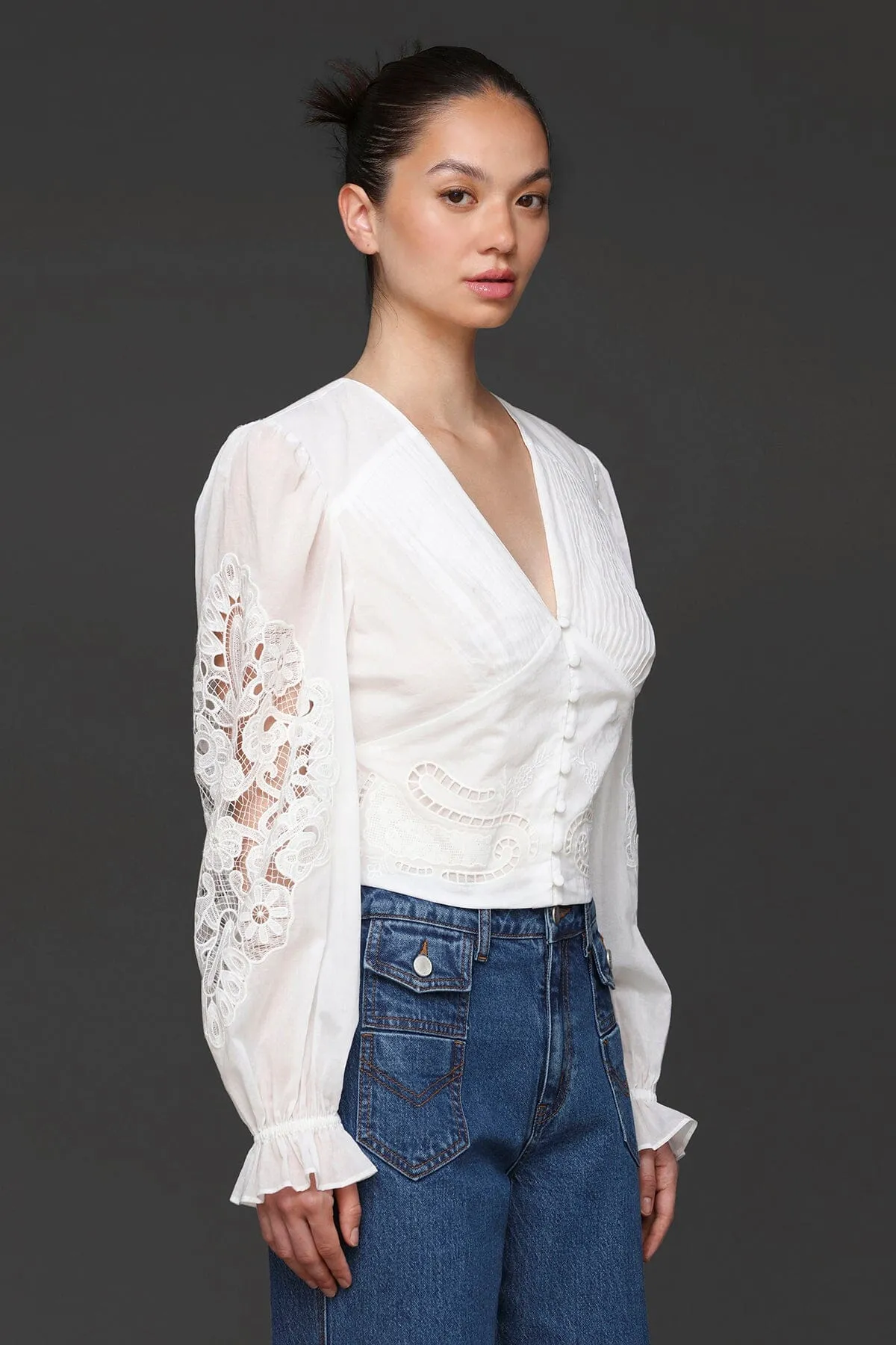 Embroidered Puff Sleeve Cotton Blouse sold by Avec Les Filles product image thumbnail 3