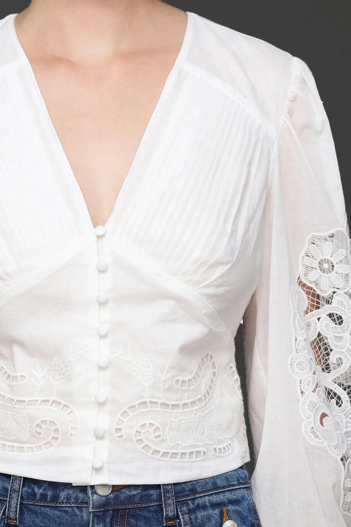 Embroidered Puff Sleeve Cotton Blouse sold by Avec Les Filles product image thumbnail 5